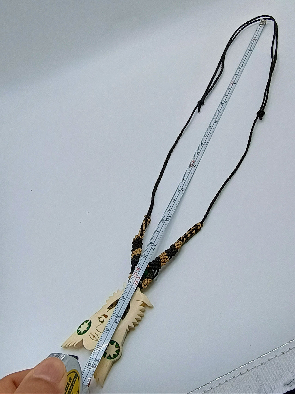 Hand-Carved Bone Necklace, Ancestral Inca Design, Handmade Macrame Cord