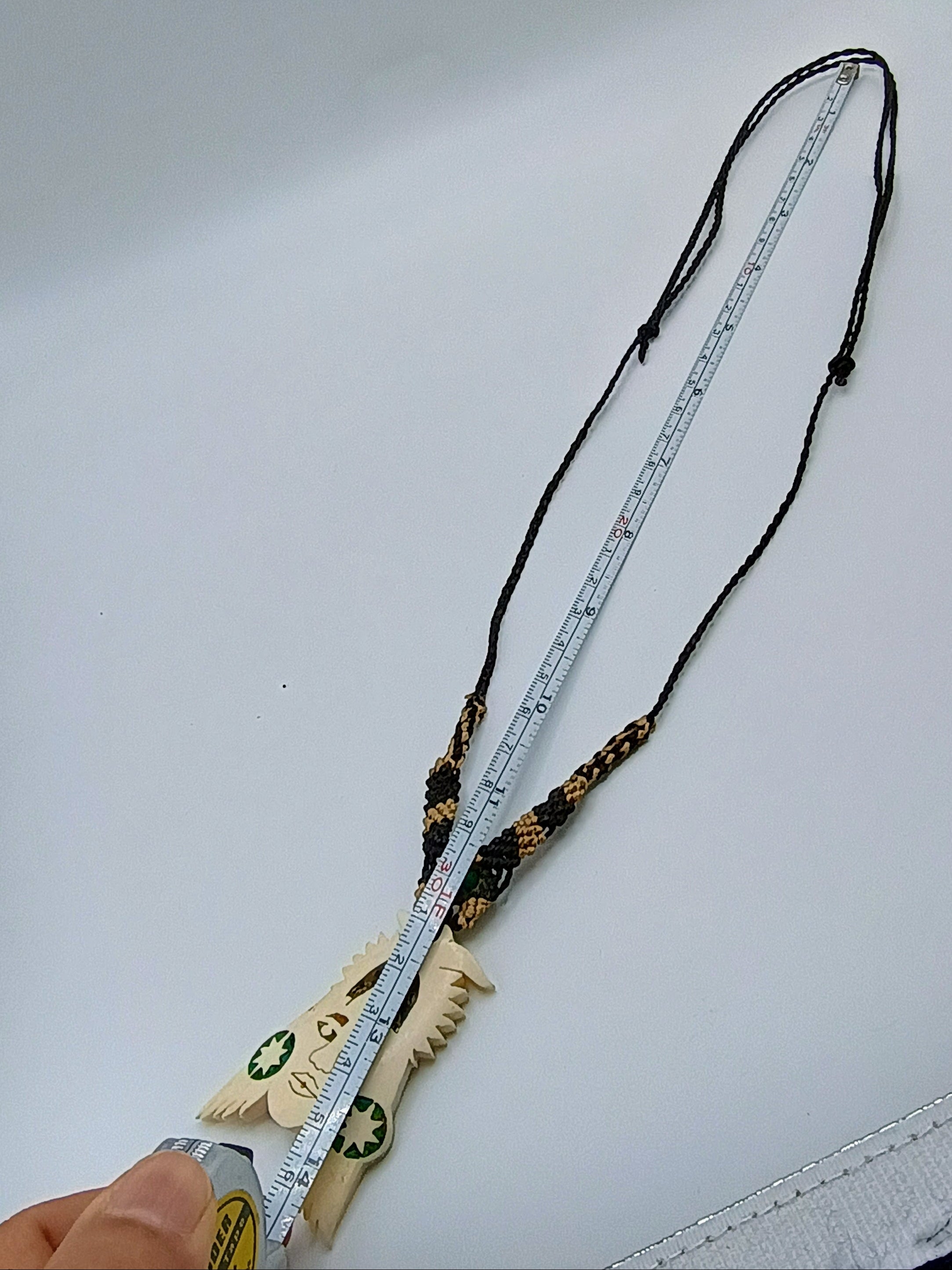 Hand-Carved Bone Necklace, Ancestral Inca Design, Handmade Macrame Cord