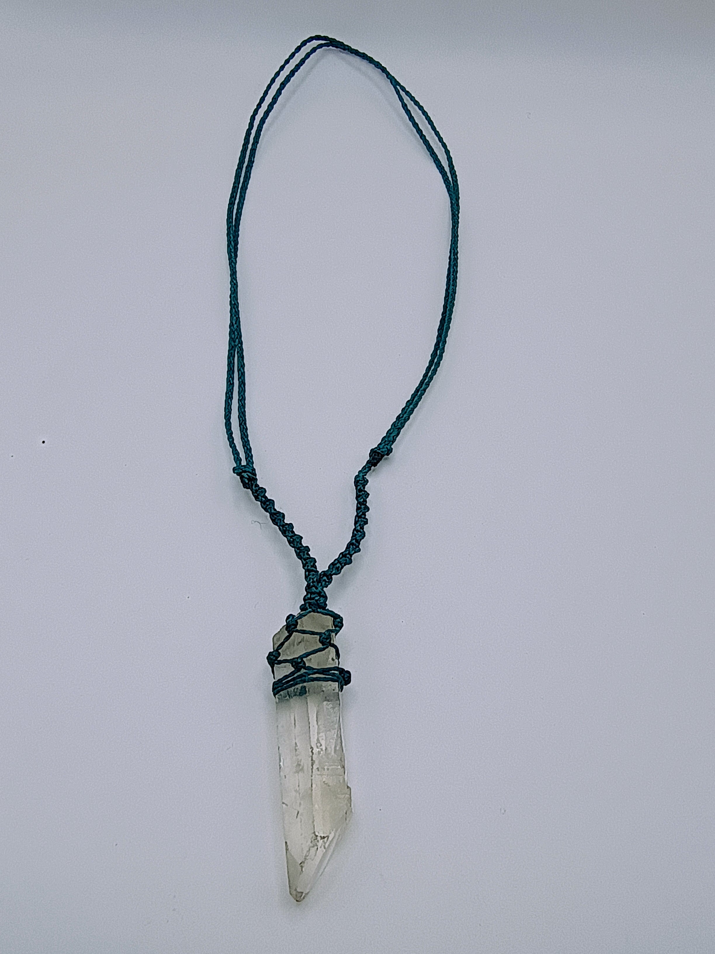 Unisex Necklace Woven Macrame Thread Natural Stone Quartz Crystal