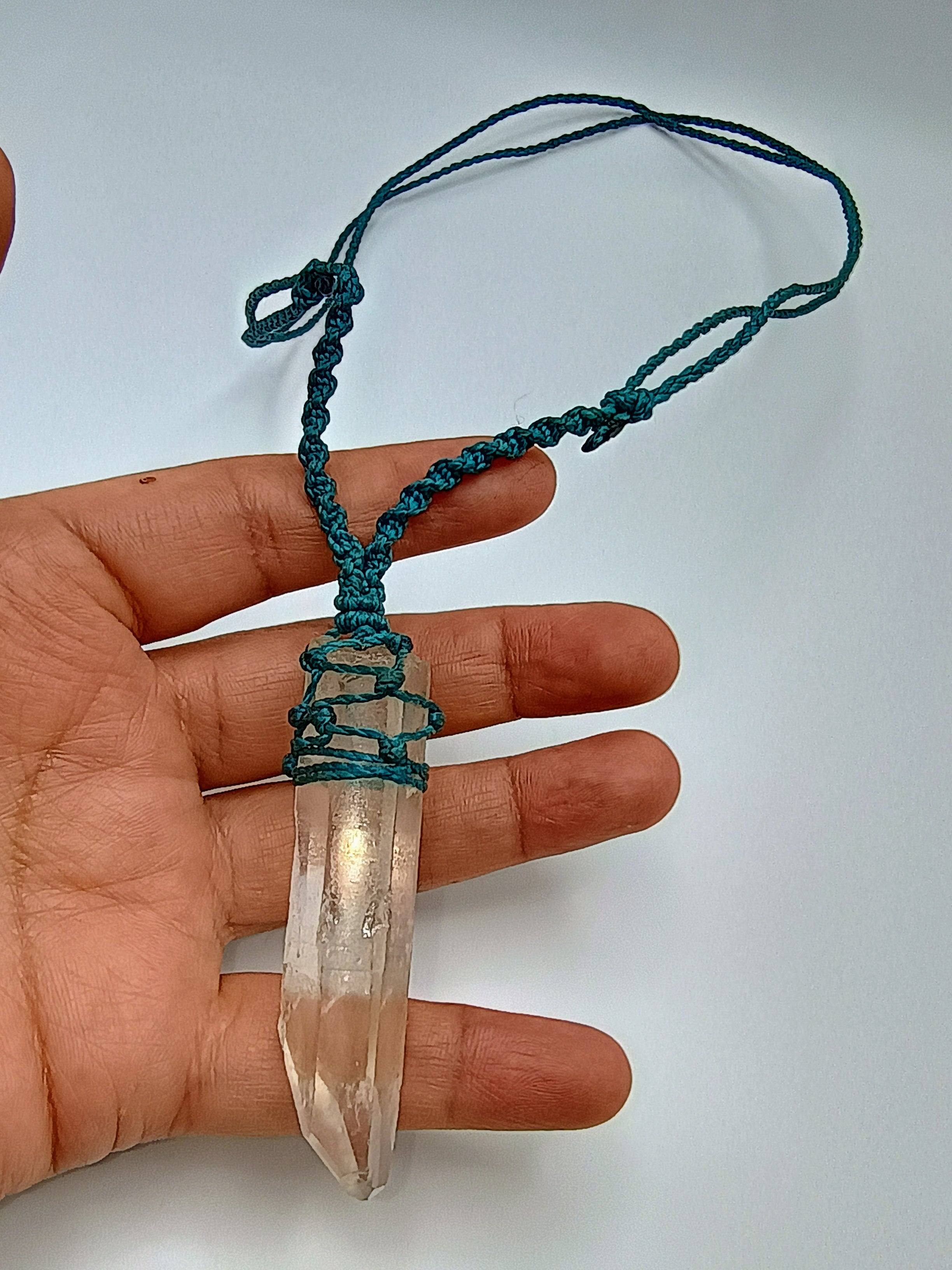 Unisex Necklace Woven Macrame Thread Natural Stone Quartz Crystal