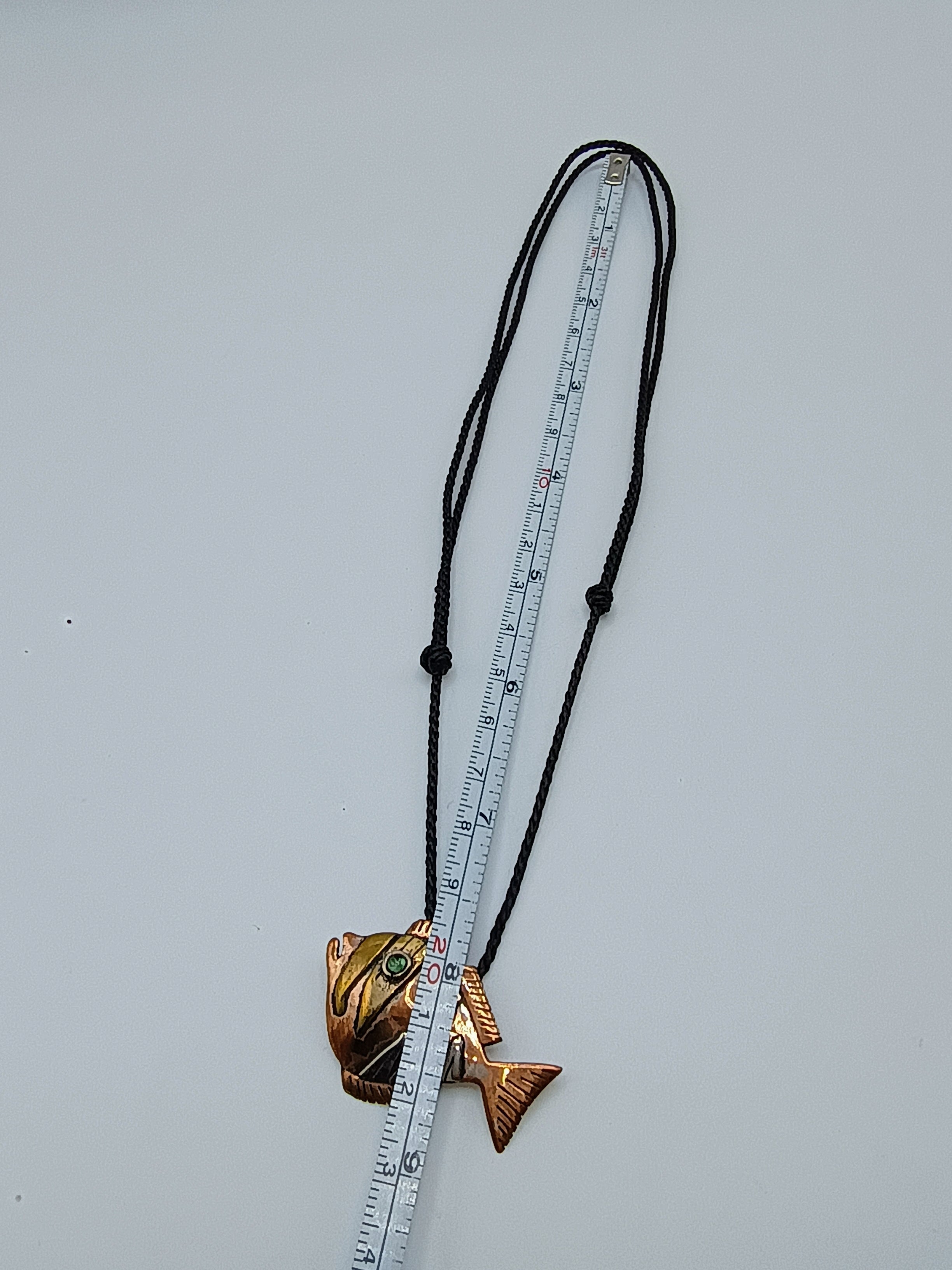 Handmade Copper Fish Necklace, Artisan Jewelry, Adjustable Macrame Cord