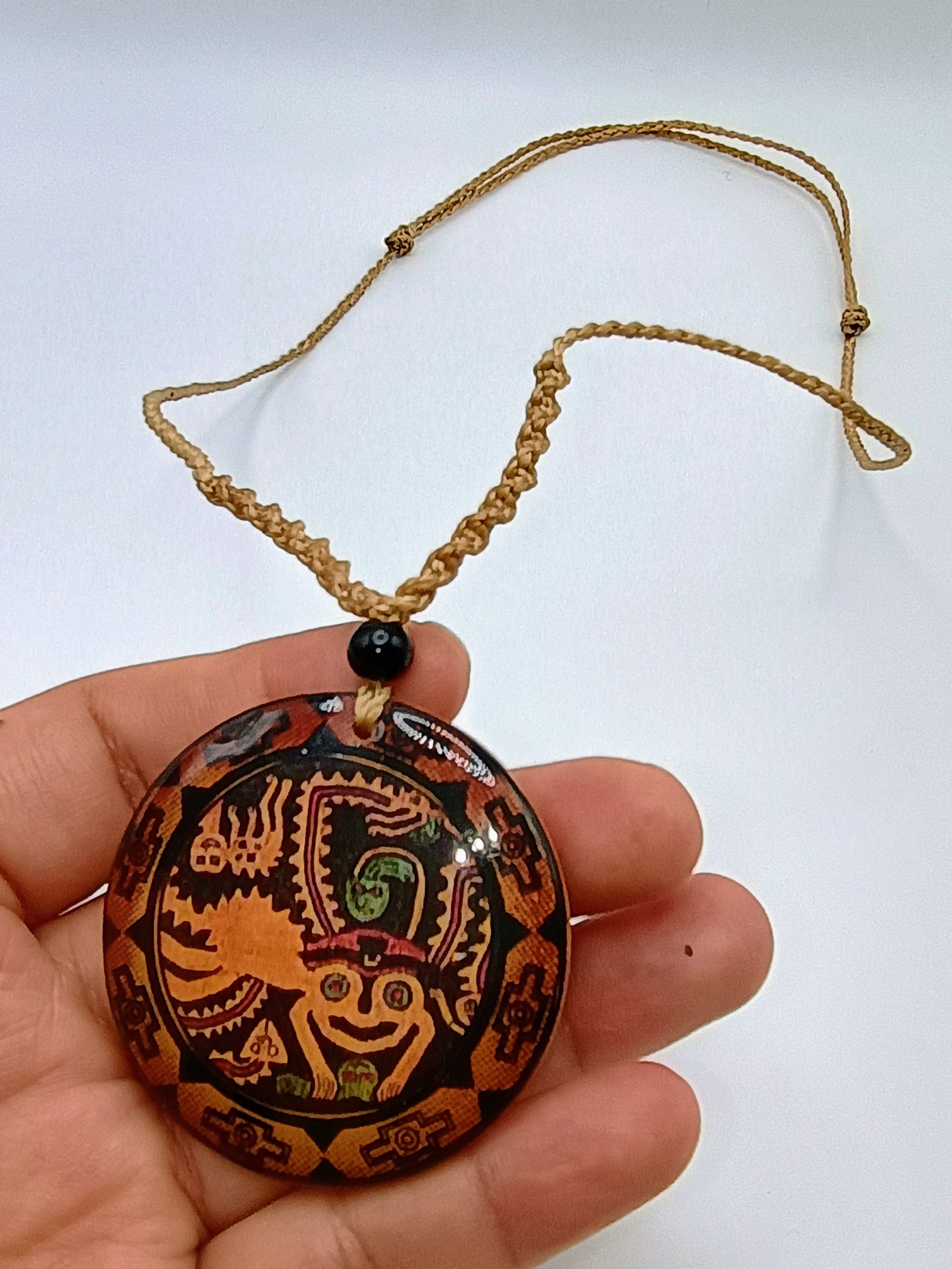 Handmade Macrame Necklace, Round Pendant, Peruvian Artisan