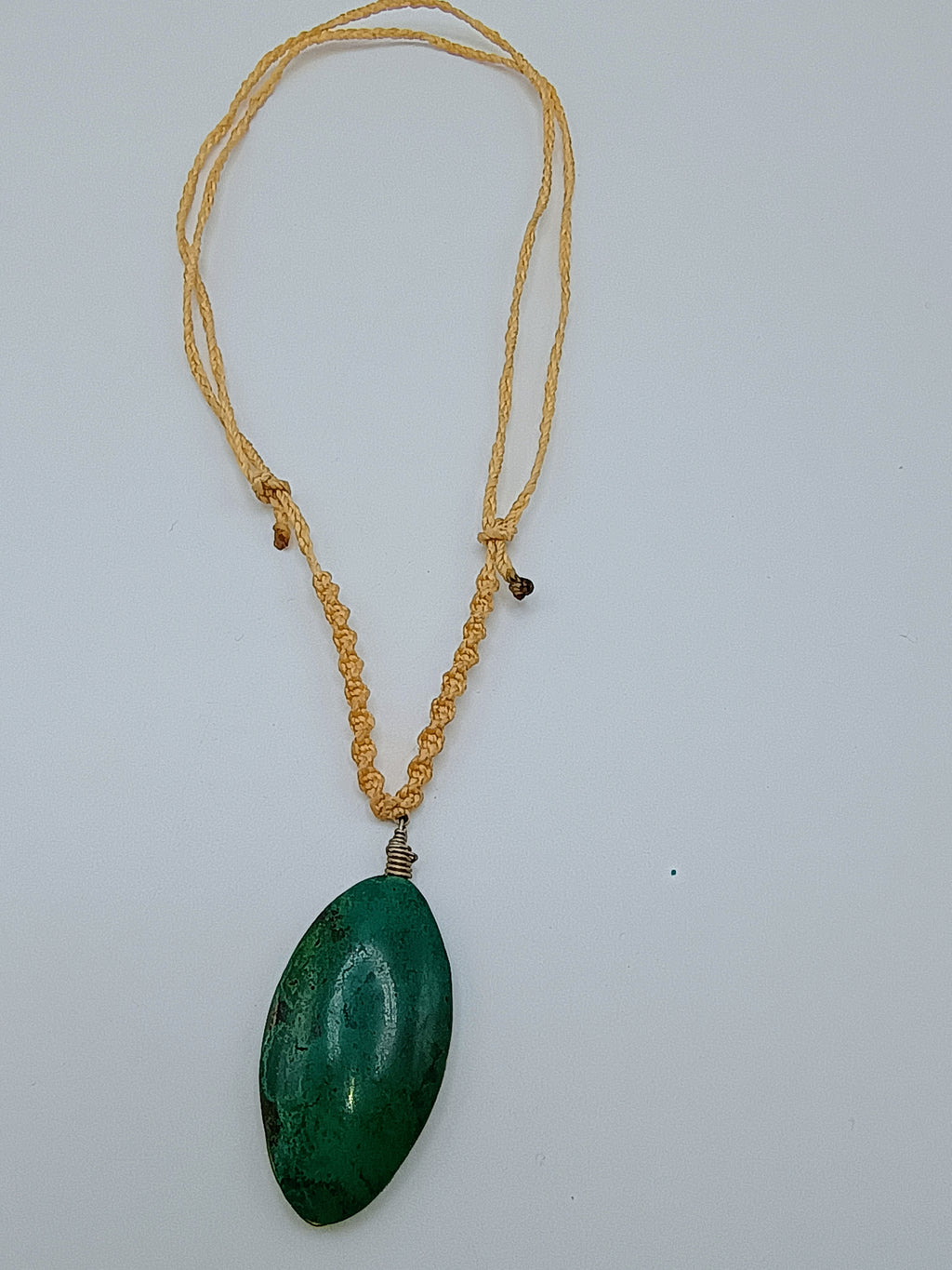 Handmade Macrame Serpentine Necklace with Natural Green Stone - Unique