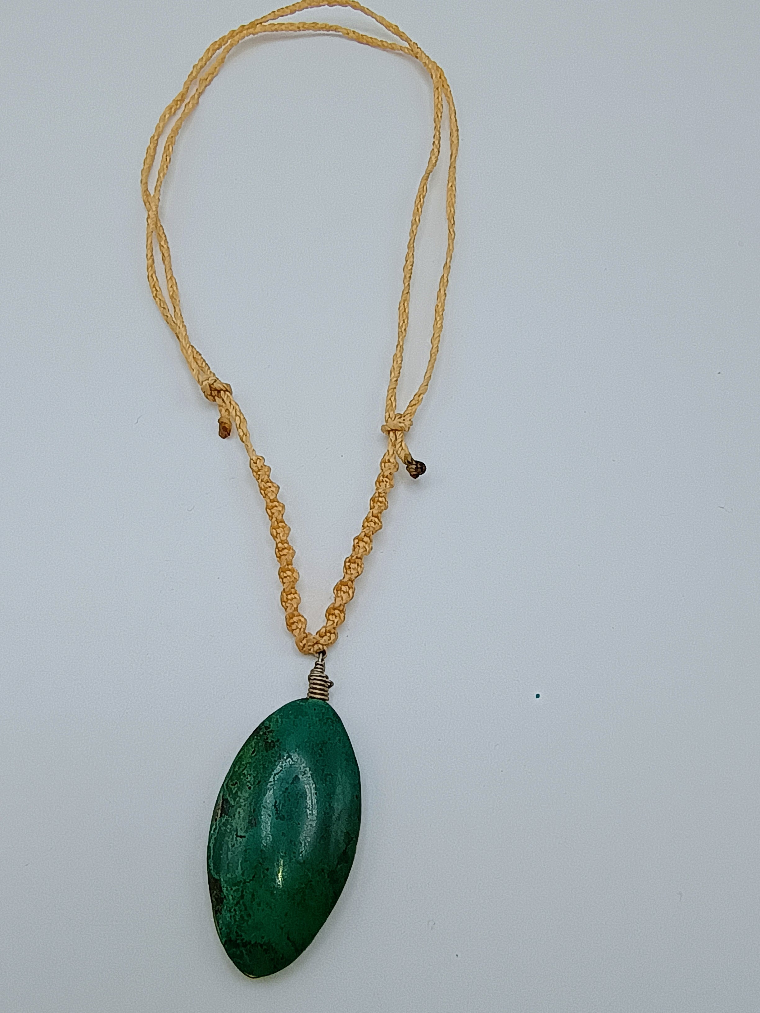 Handmade Macrame Serpentine Necklace with Natural Green Stone - Unique