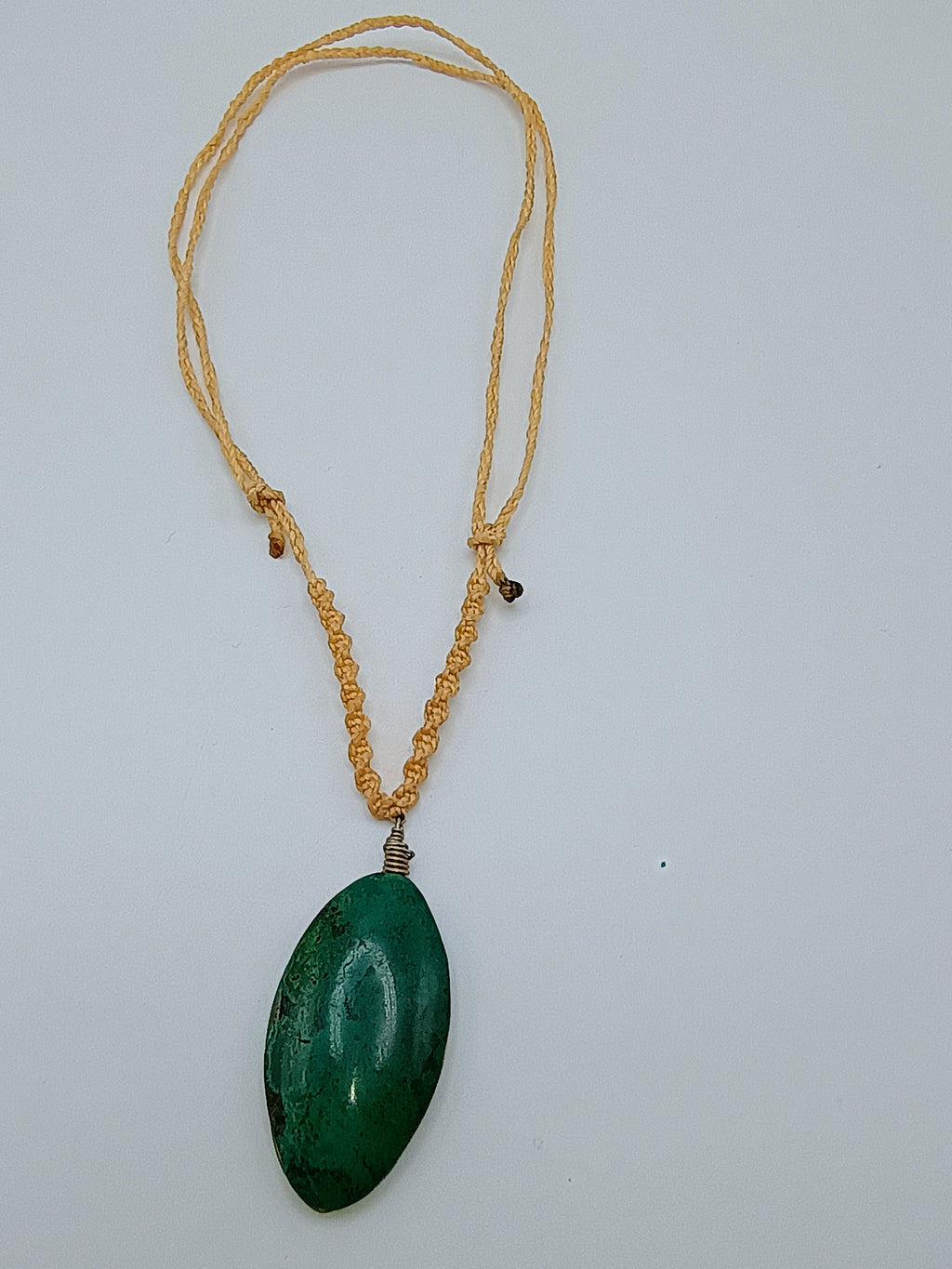 Handmade Macrame Serpentine Necklace with Natural Green Stone - Unique