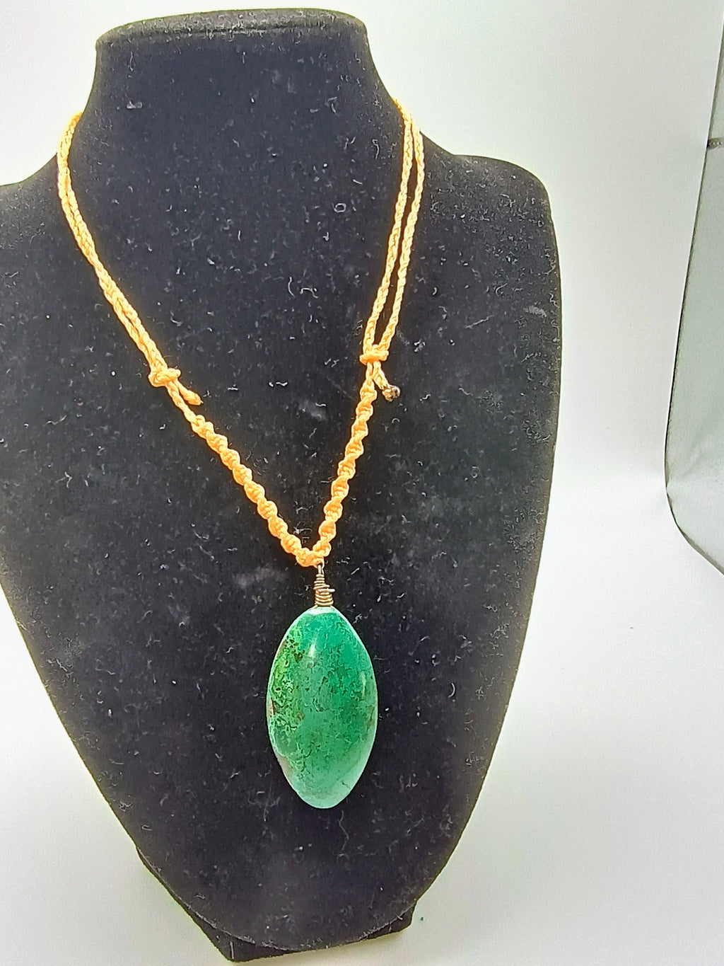 Handmade Macrame Serpentine Necklace with Natural Green Stone - Unique