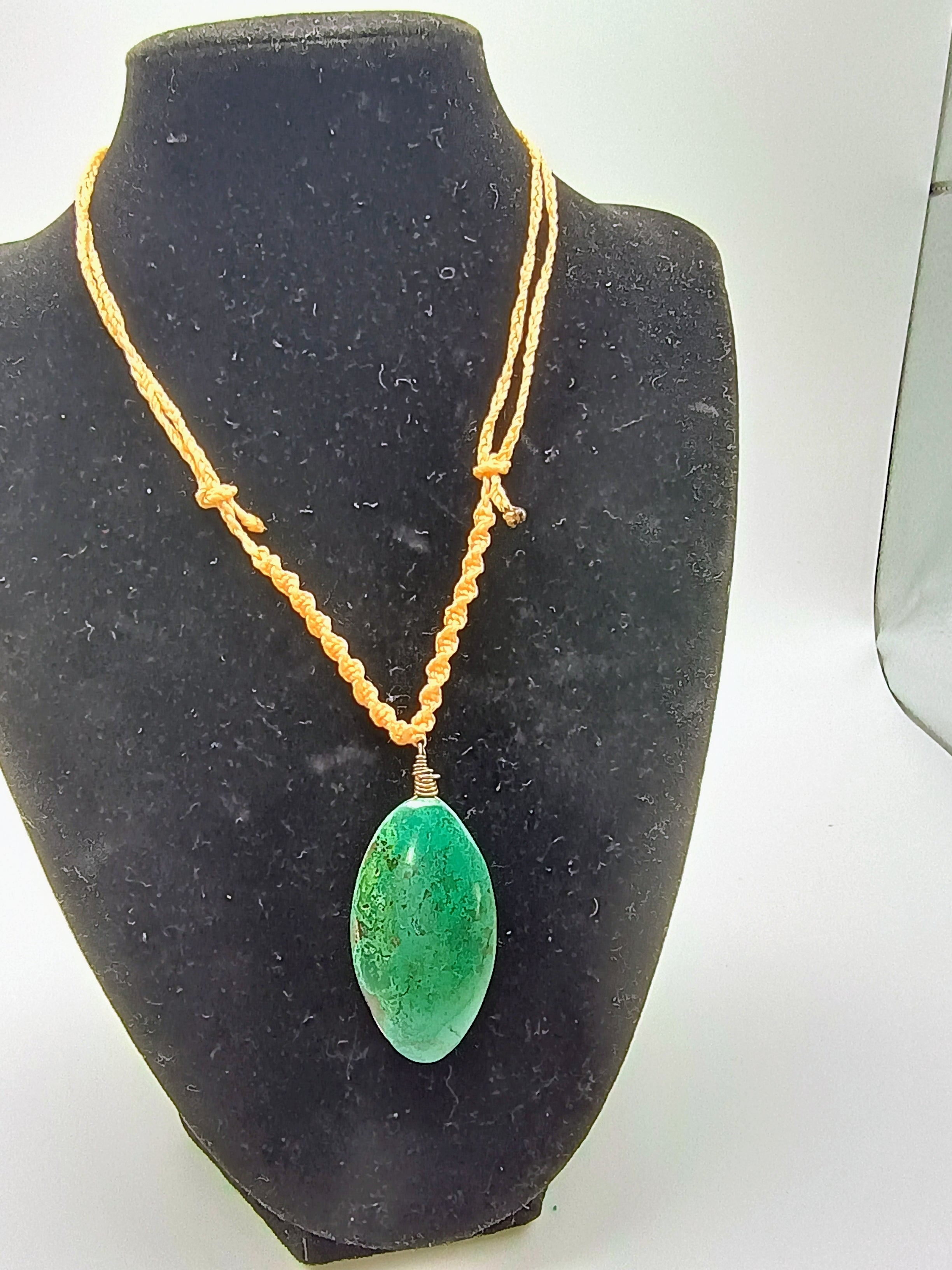 Handmade Macrame Serpentine Necklace with Natural Green Stone - Unique