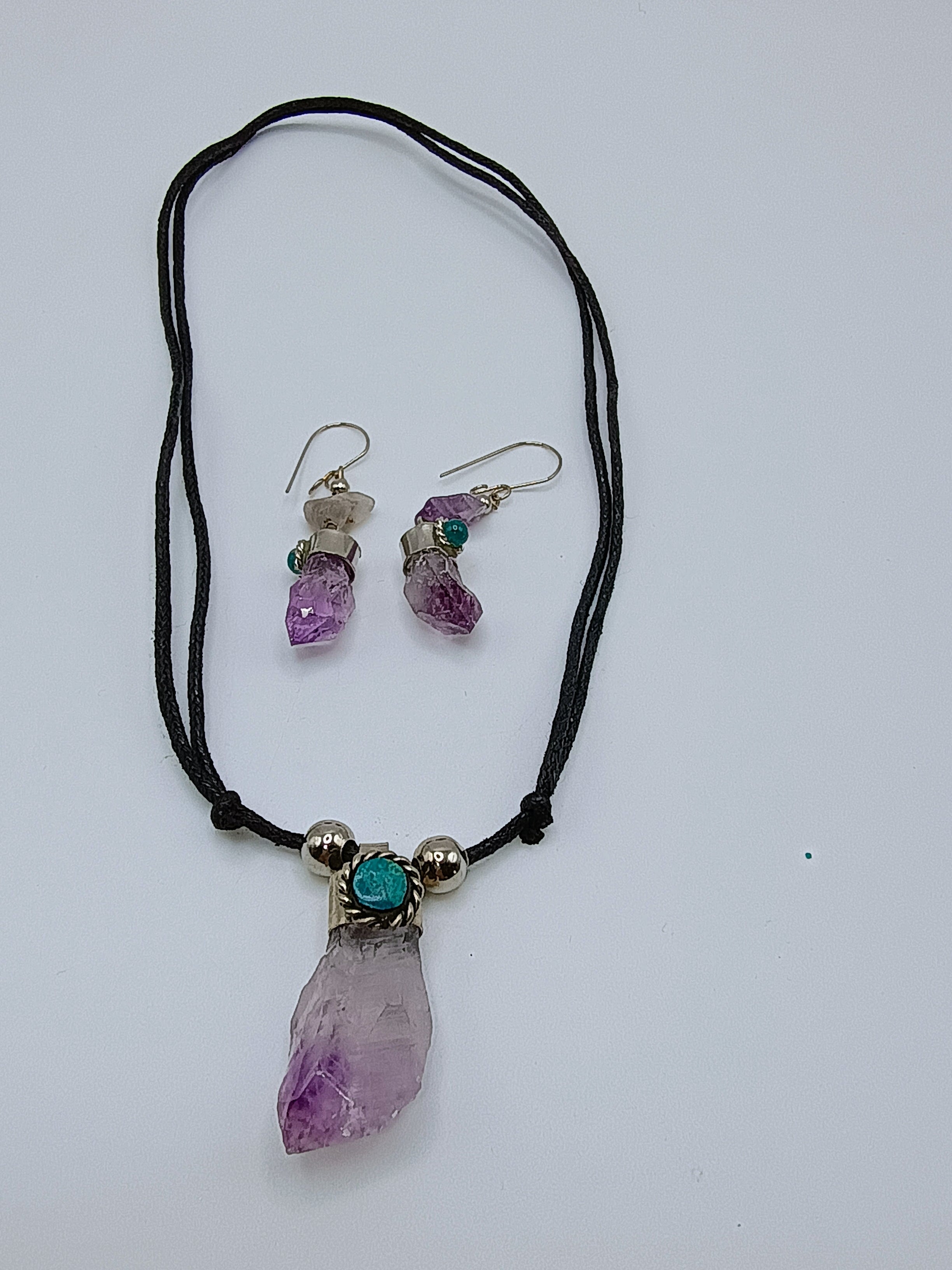 Amethyst Necklace and Earrings Set, Adjustable, Handmade, Natural Stone