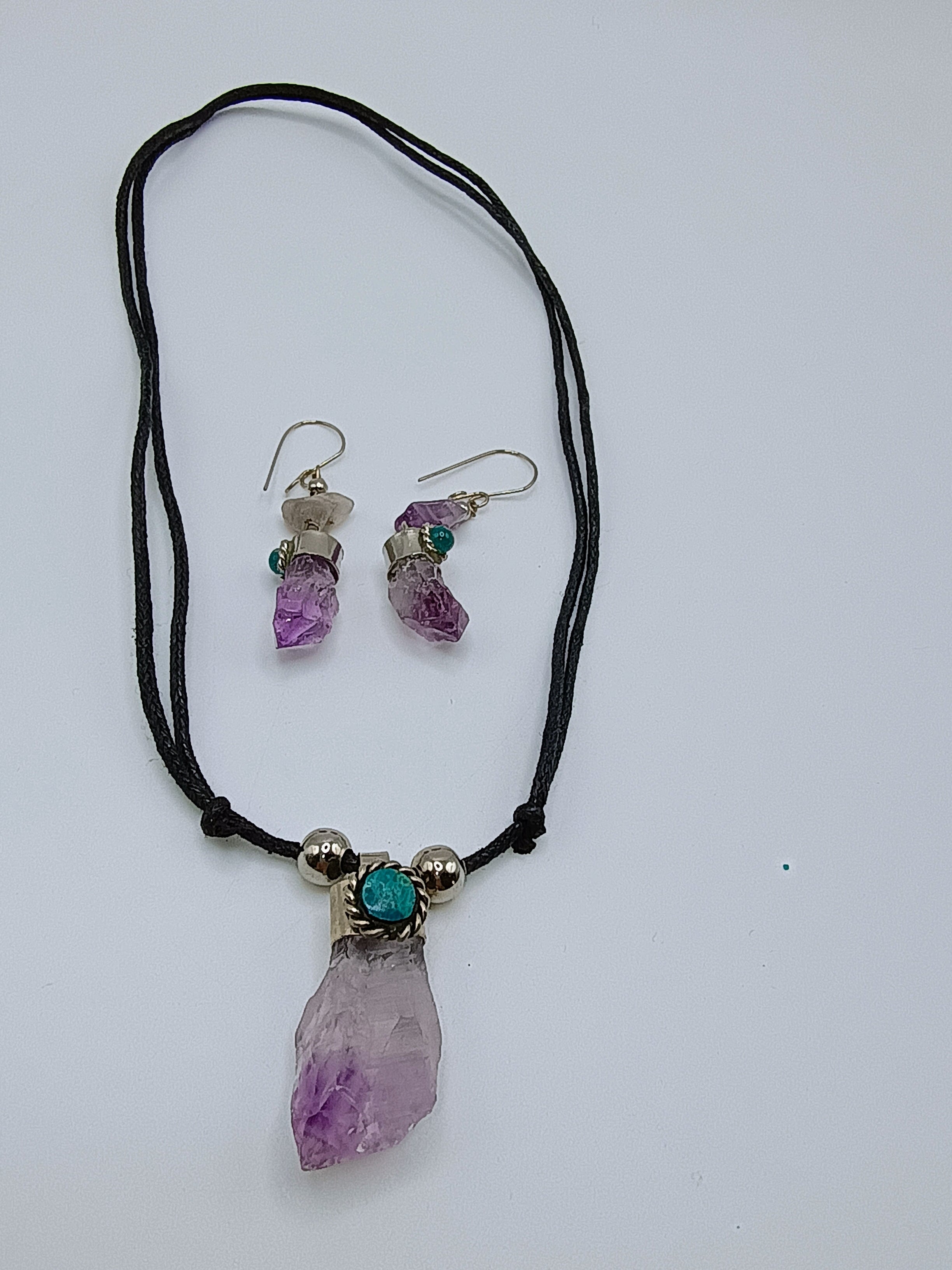 Amethyst Necklace and Earrings Set, Adjustable, Handmade, Natural Stone