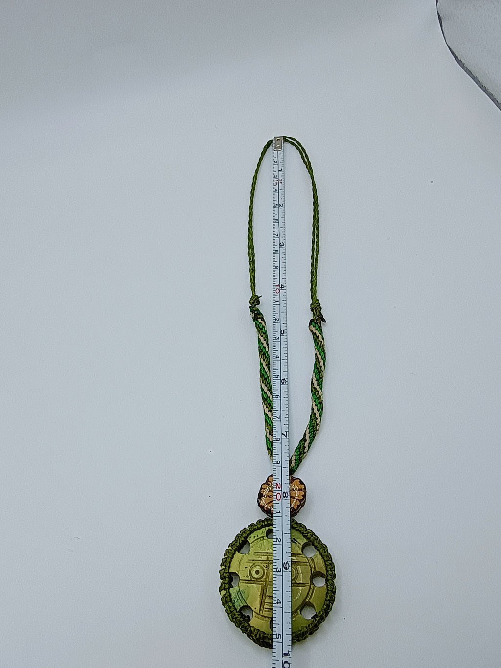 Inca Sun God Necklace Handmade Andean Serpentine Stone Macrame Amulet Spiritual Protection