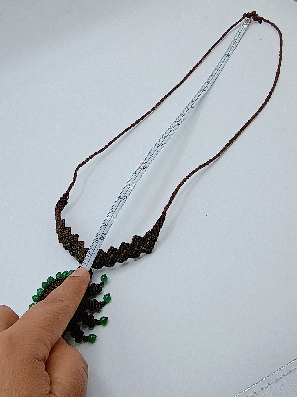 Handwoven Macrame Necklace with Natural Green Stones - Peruvian Craftsmanship