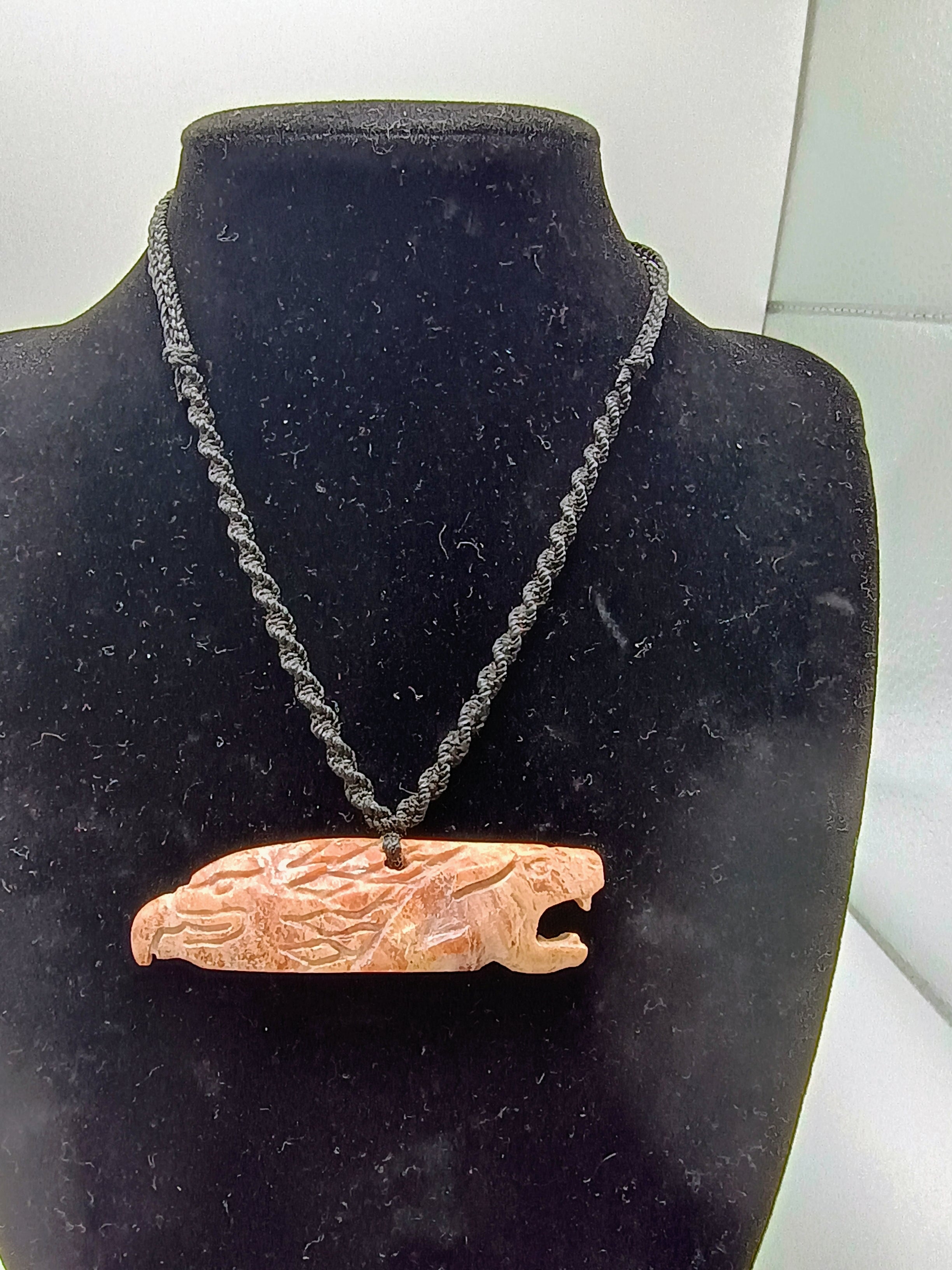 Unisex Necklace Woven Macrame Thread Natural Stone