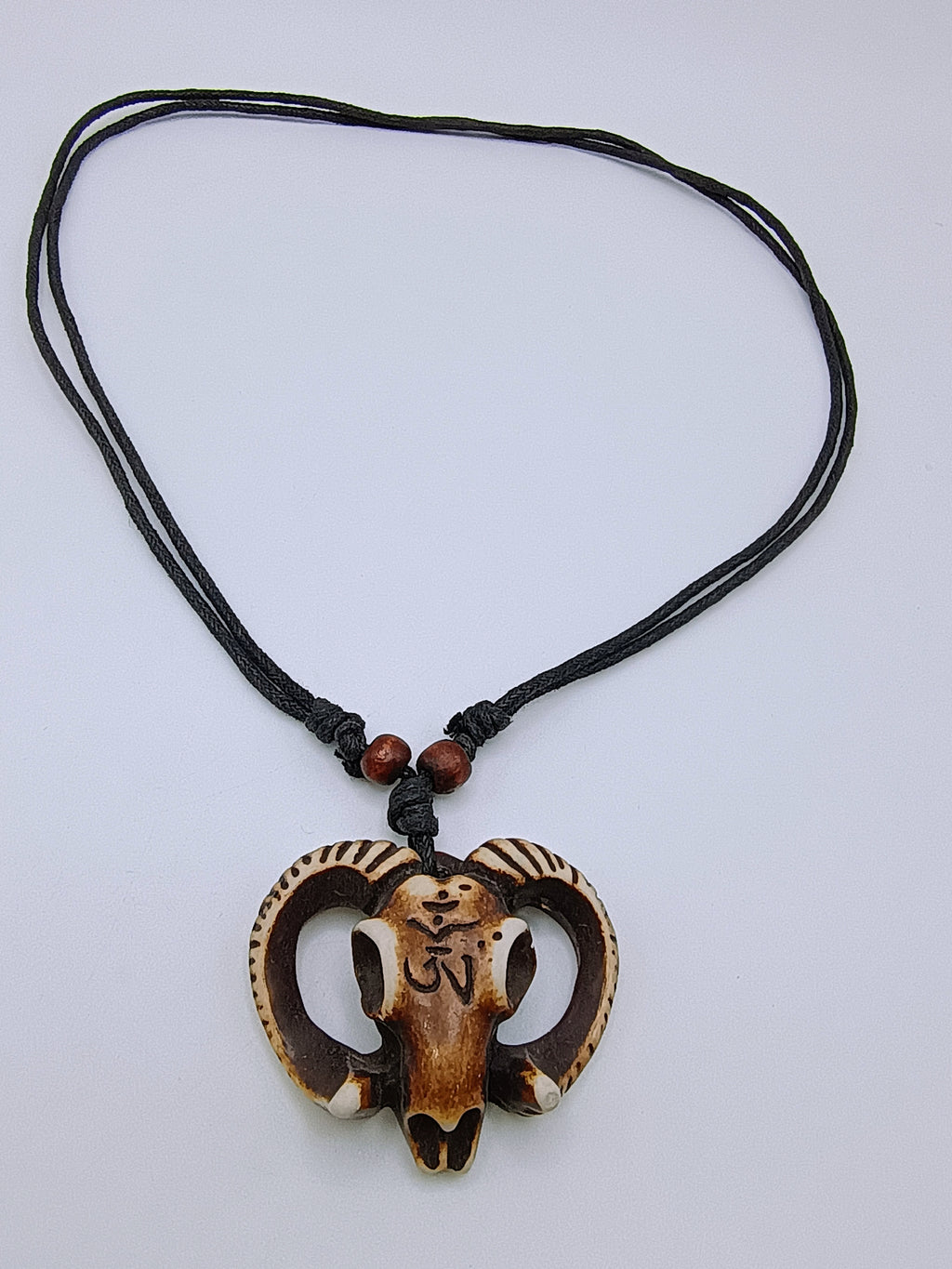 Handmade Ceramic Goat Skull Pendant Macrame Necklace Peruvian Craft