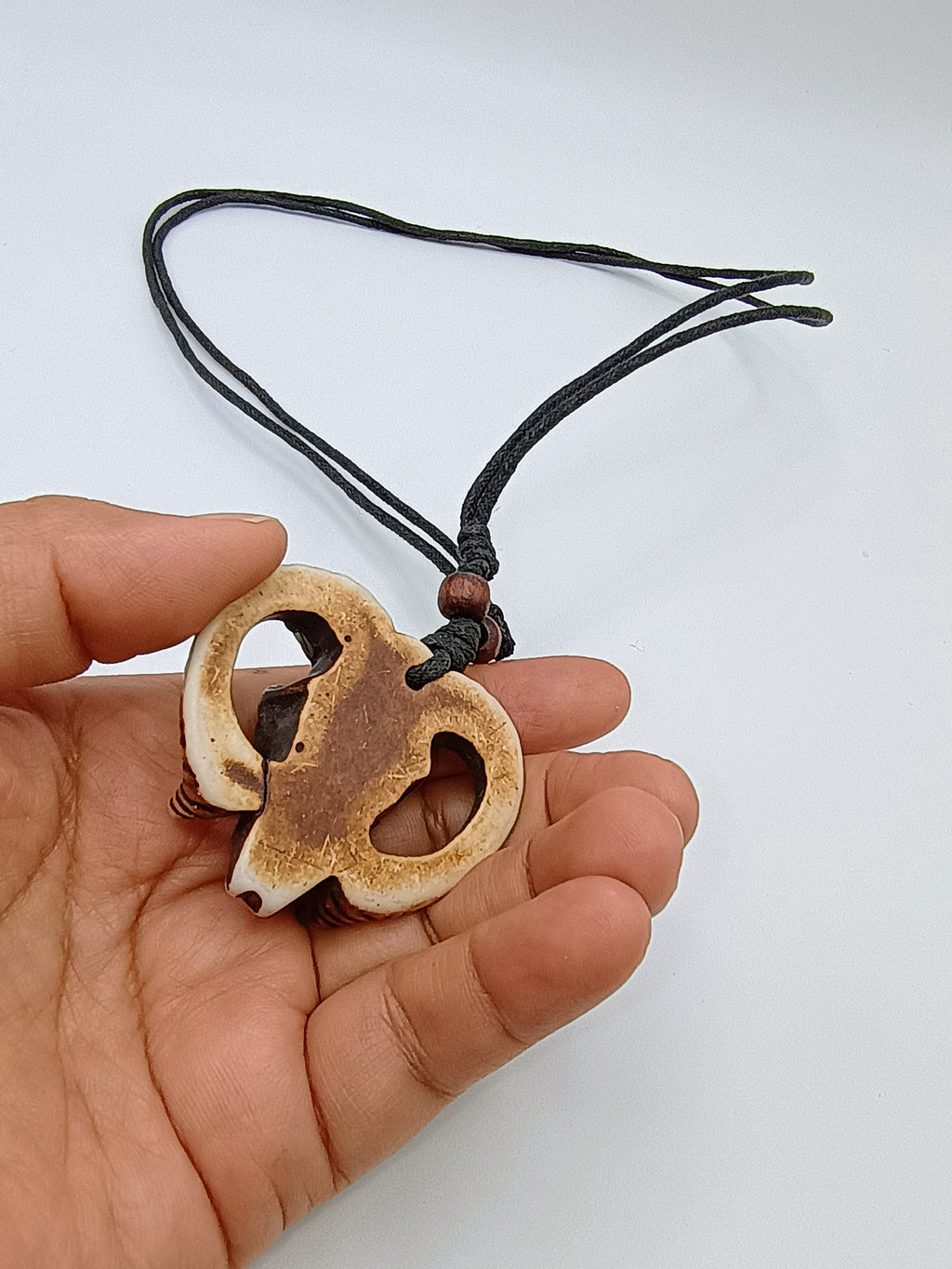 Handmade Ceramic Goat Skull Pendant Macrame Necklace Peruvian Craft