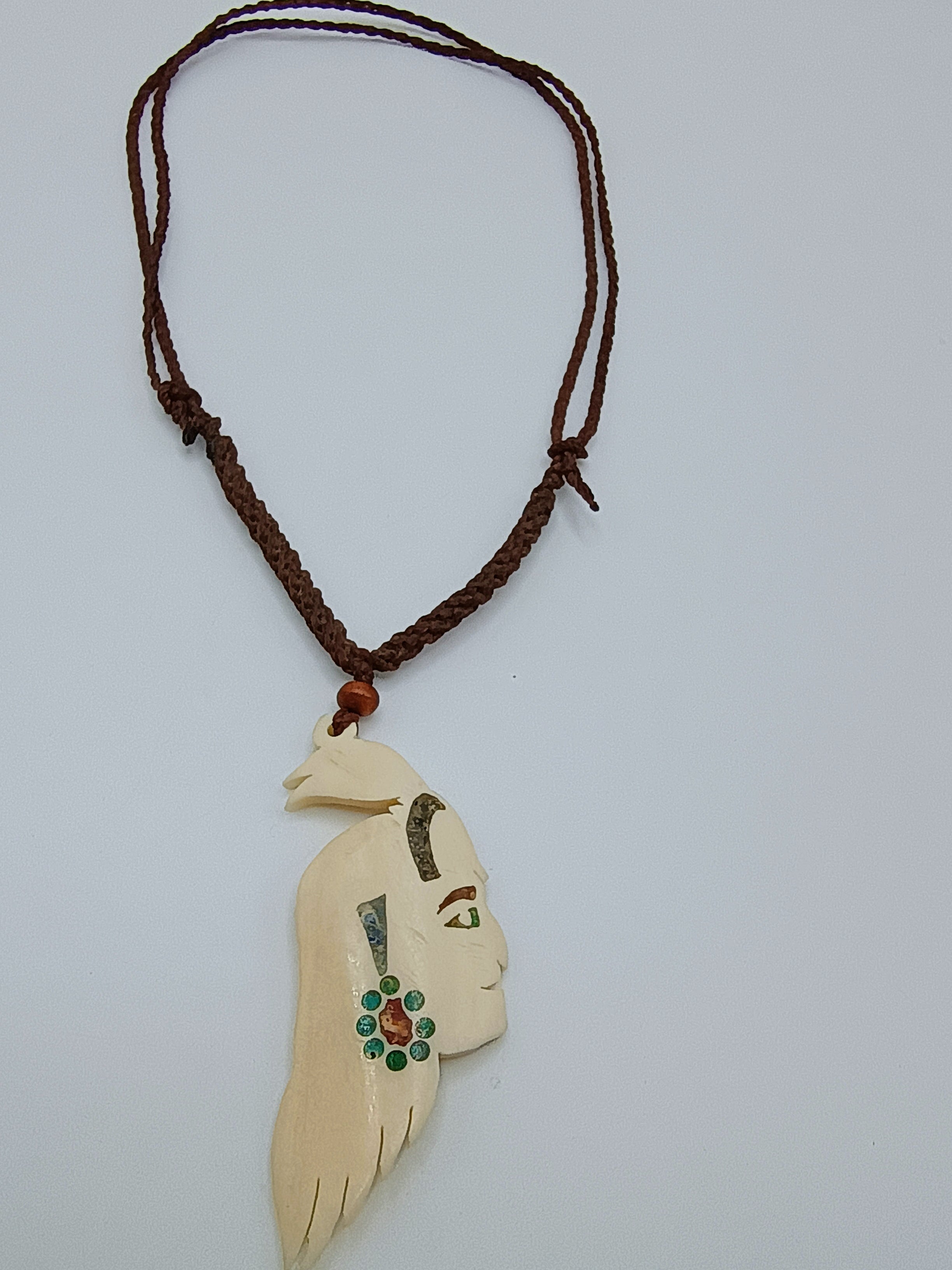 Hand-Carved Pendant Necklace, Handmade Macrame Jewelry
