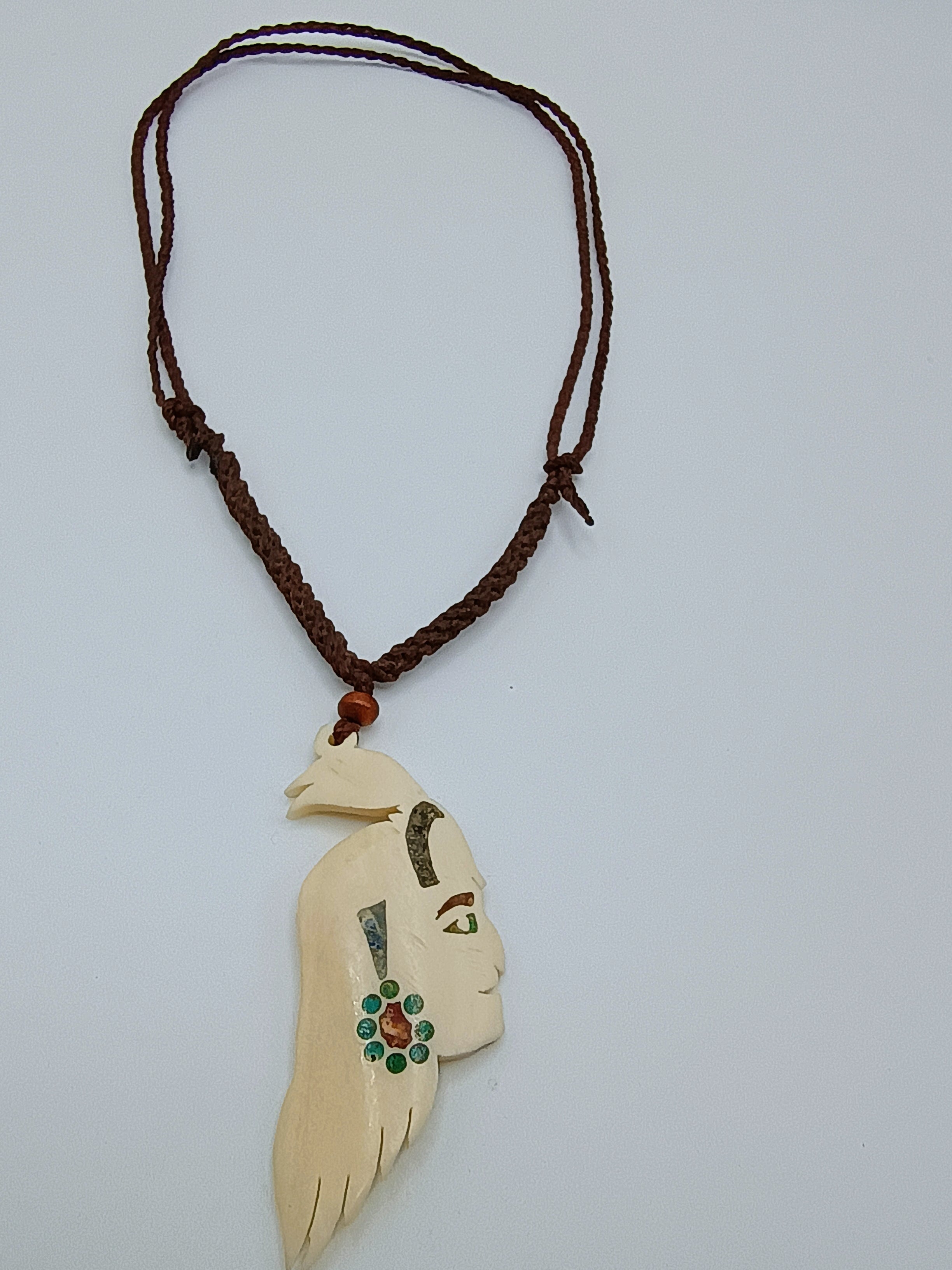 Hand-Carved Pendant Necklace, Handmade Macrame Jewelry