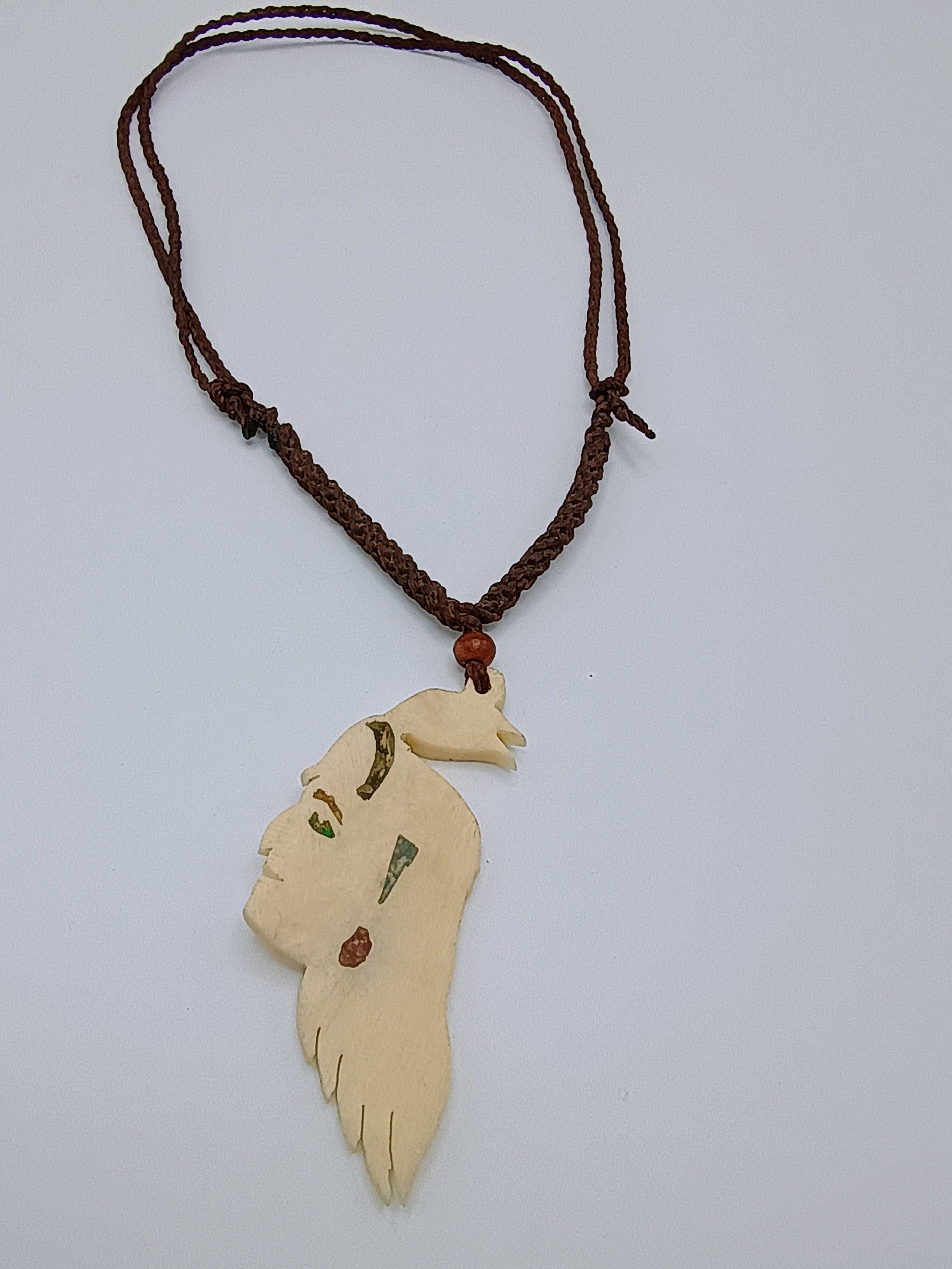 Hand-Carved Pendant Necklace, Handmade Macrame Jewelry