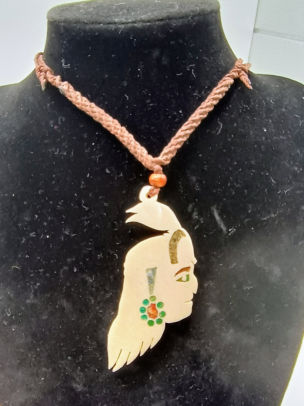 Hand-Carved Pendant Necklace, Handmade Macrame Jewelry