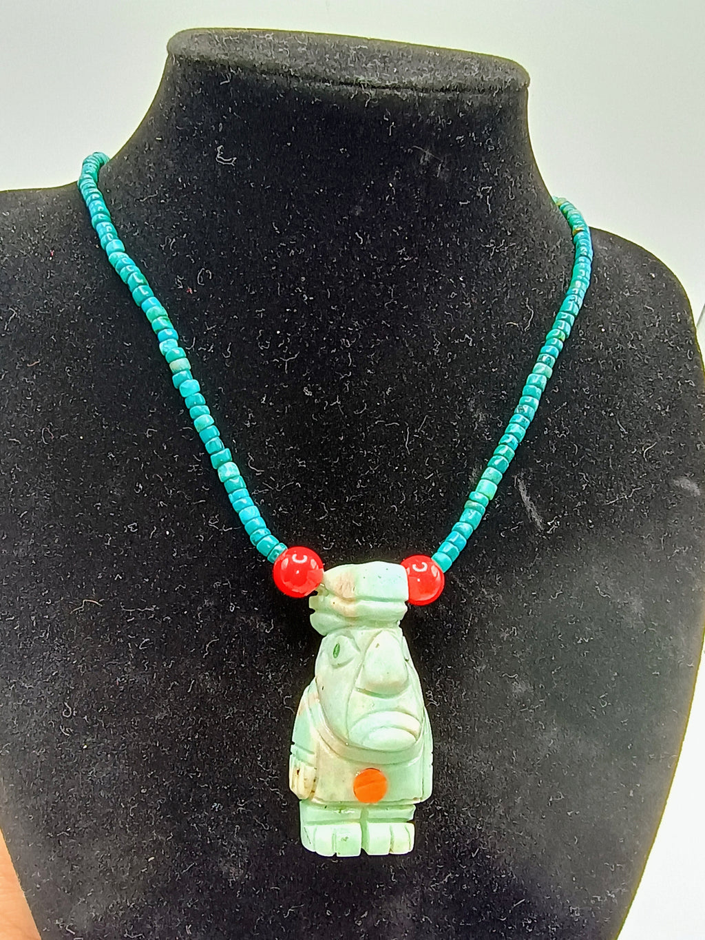 Hand-carved Ancestral Idol Necklace with Natural Stone Beads and Pre-Incan Culture