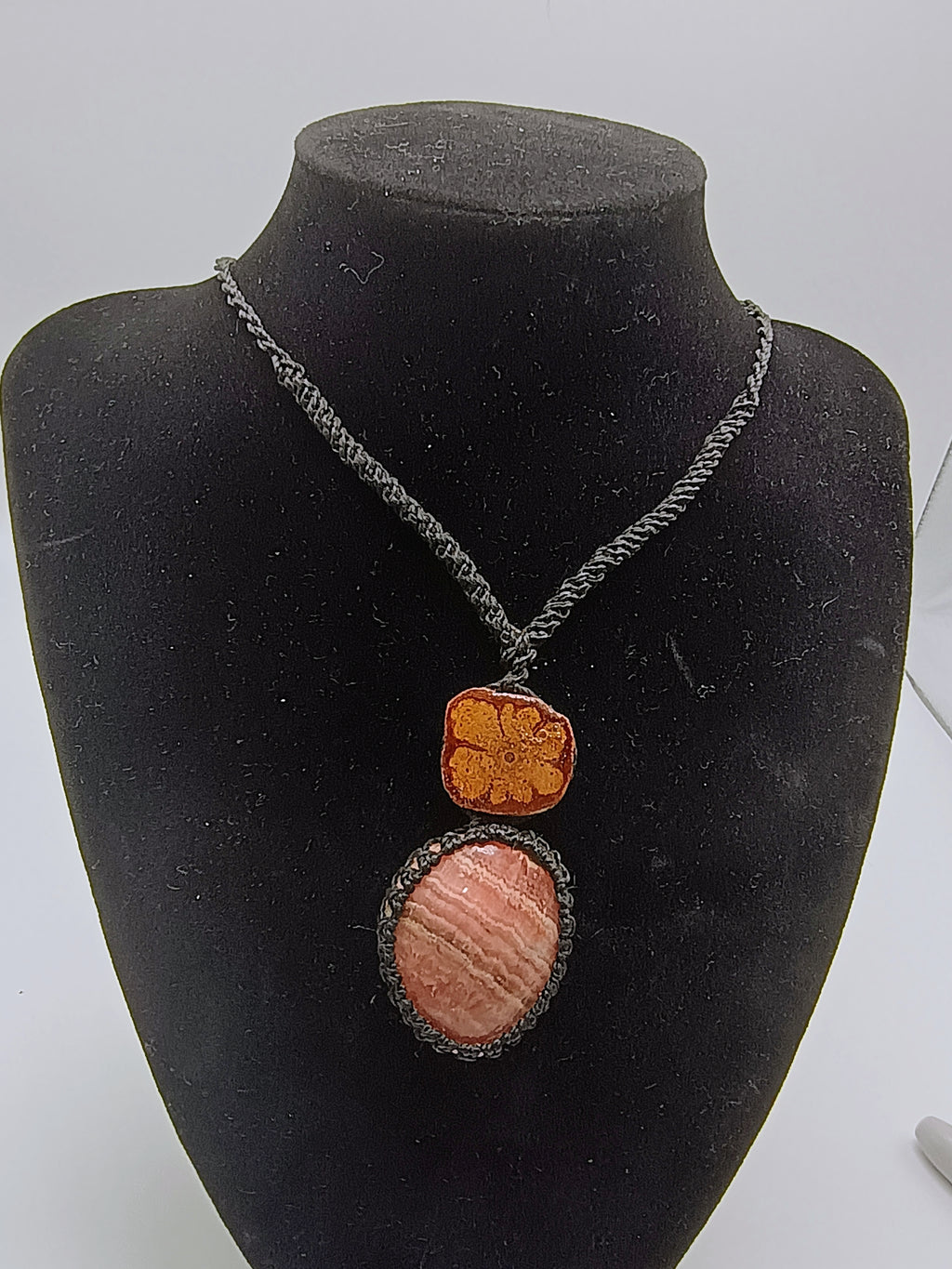 Handmade Natural Stone Necklace, Ayahuasca Flower, Adjustable Macrame Cord