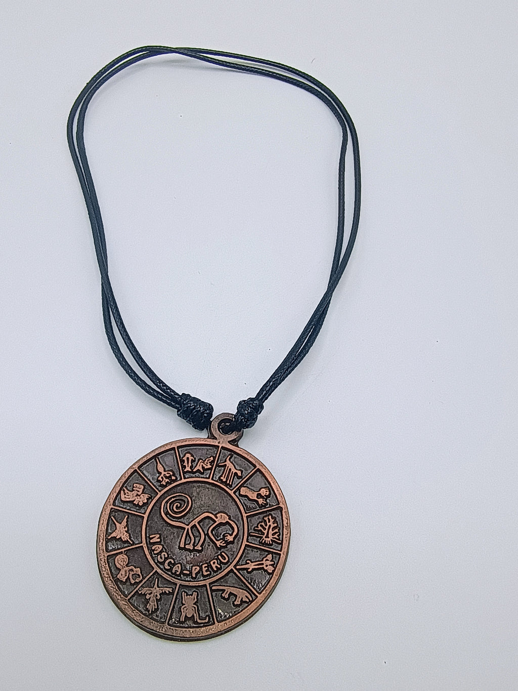 Nazca Lines Pendant Necklace, Copper, Handmade Peruvian Art, Adjustable Cord