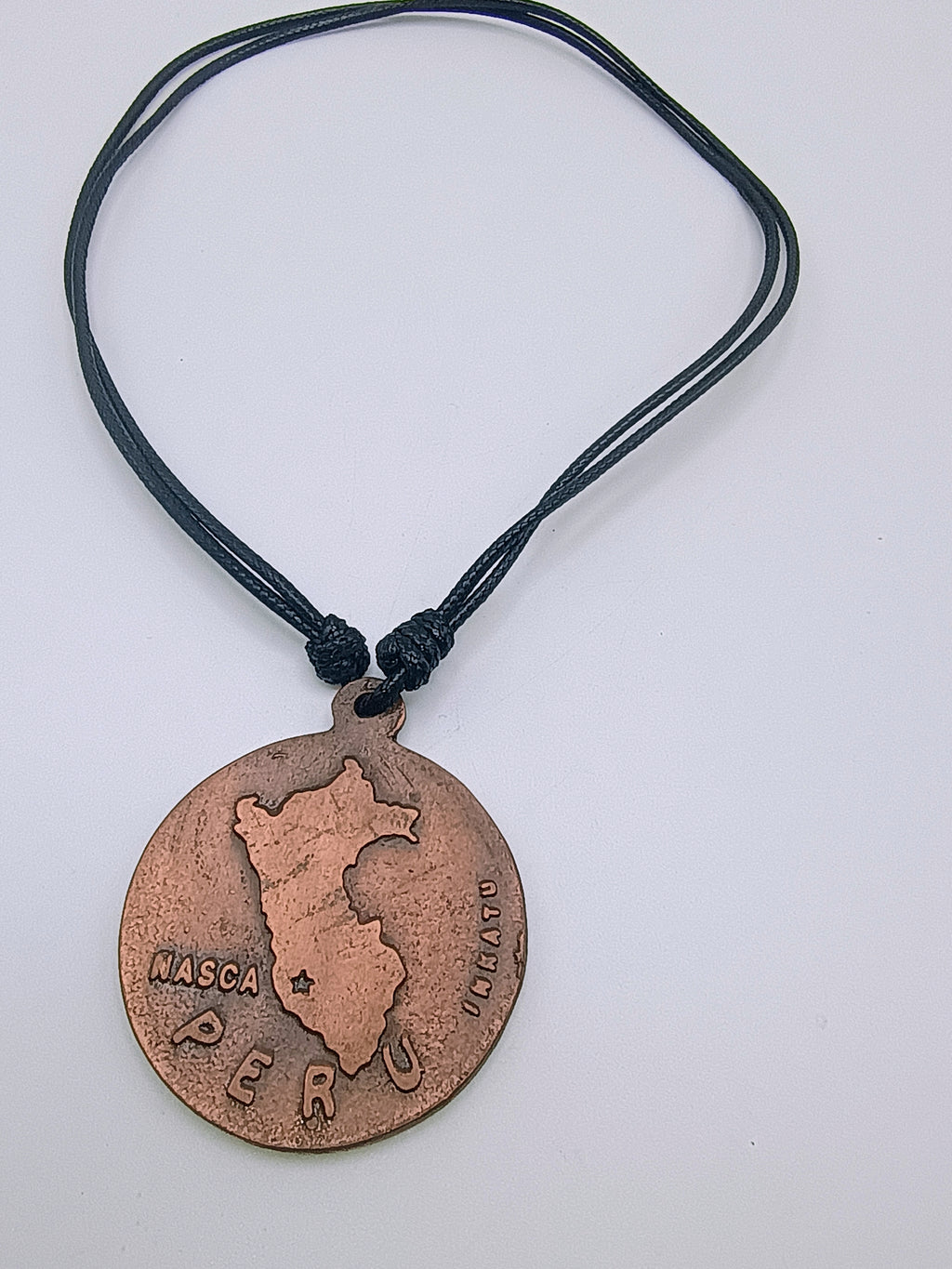 Nazca Lines Pendant Necklace, Copper, Handmade Peruvian Art, Adjustable Cord