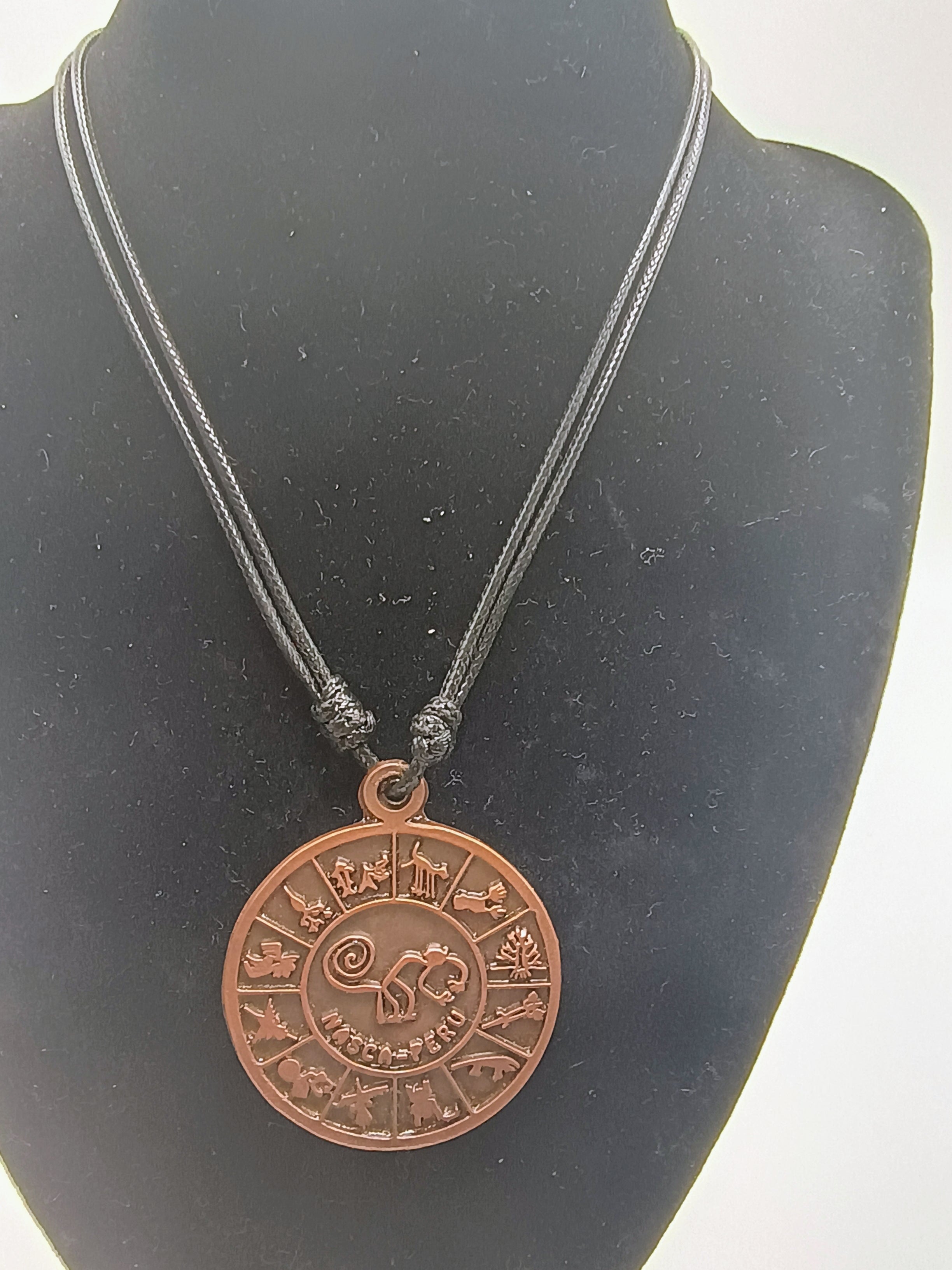 Nazca Lines Pendant Necklace, Copper, Handmade Peruvian Art, Adjustable Cord