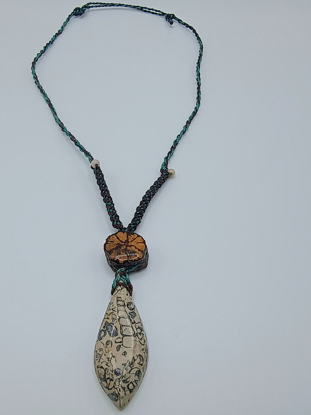 Handmade Macrame Necklace with Sacred Flower, Ayahuasca, and Natural Stone