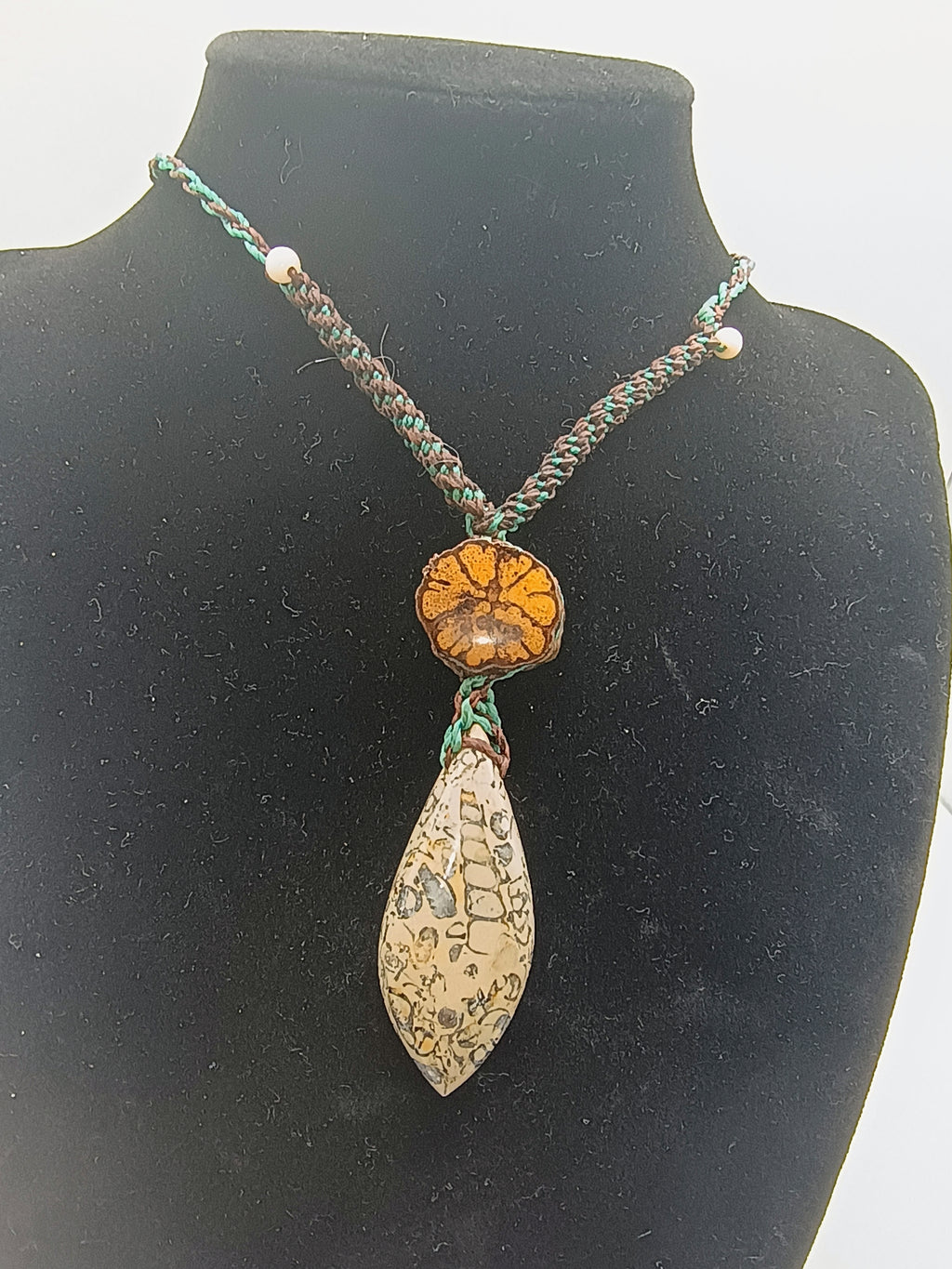 Handmade Macrame Necklace with Sacred Flower, Ayahuasca, and Natural Stone