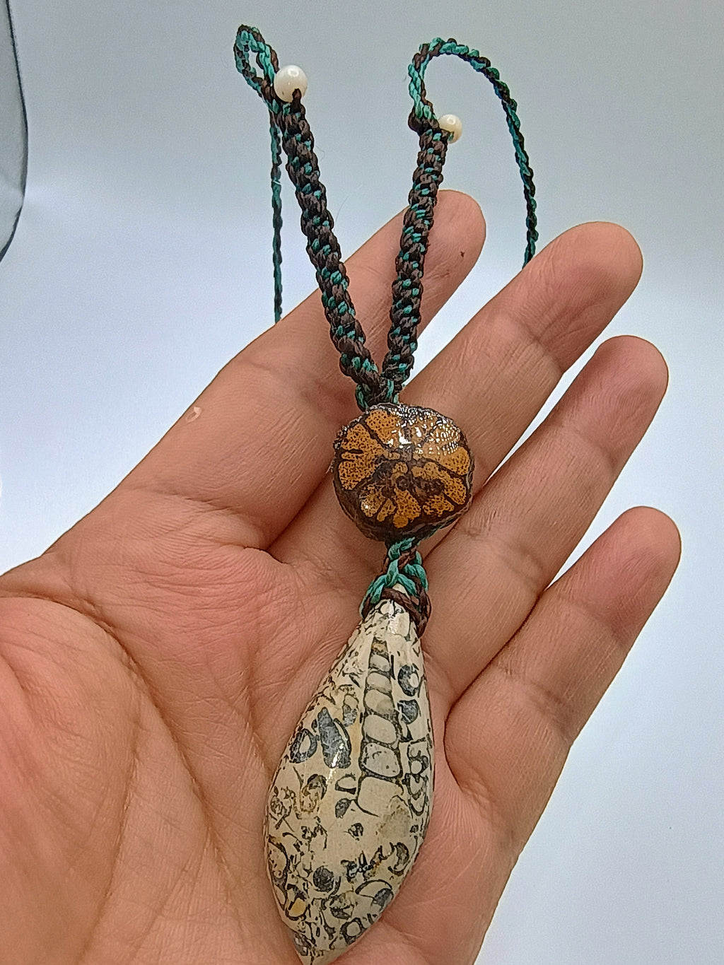 Handmade Macrame Necklace with Sacred Flower, Ayahuasca, and Natural Stone