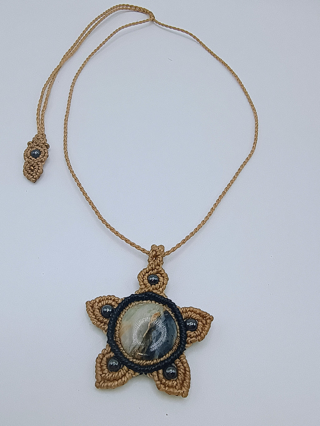 Handmade Macrame Star Necklace with Natural Stone, Peruvian Craftsmanship
