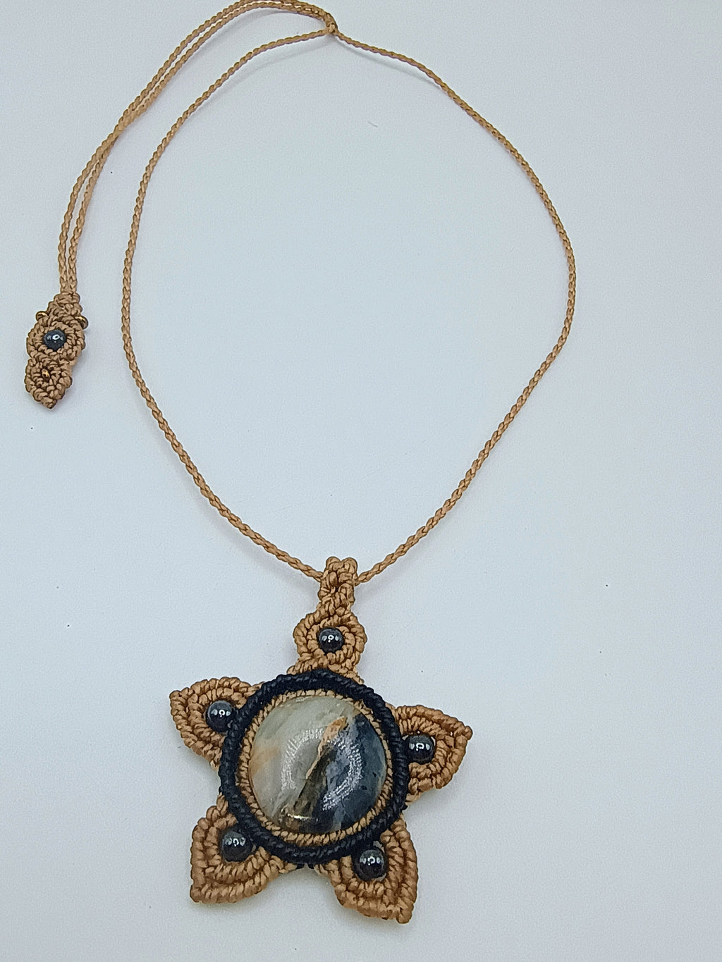 Handmade Macrame Star Necklace with Natural Stone, Peruvian Craftsmanship