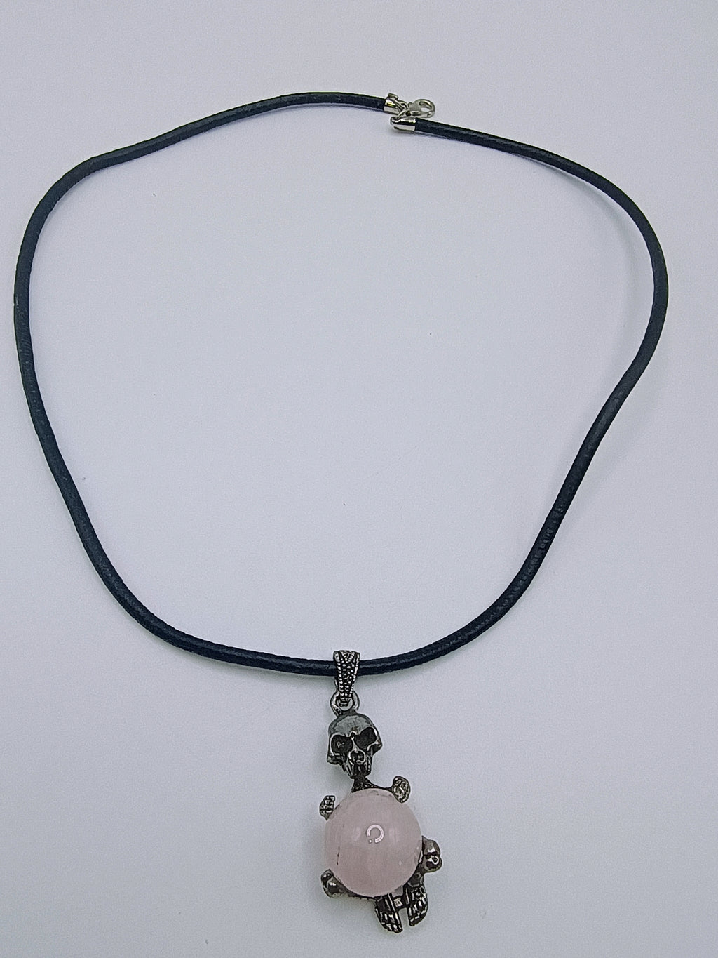 Handmade Rose Quartz Skull Necklace, Adjustable Artisan Jewelry