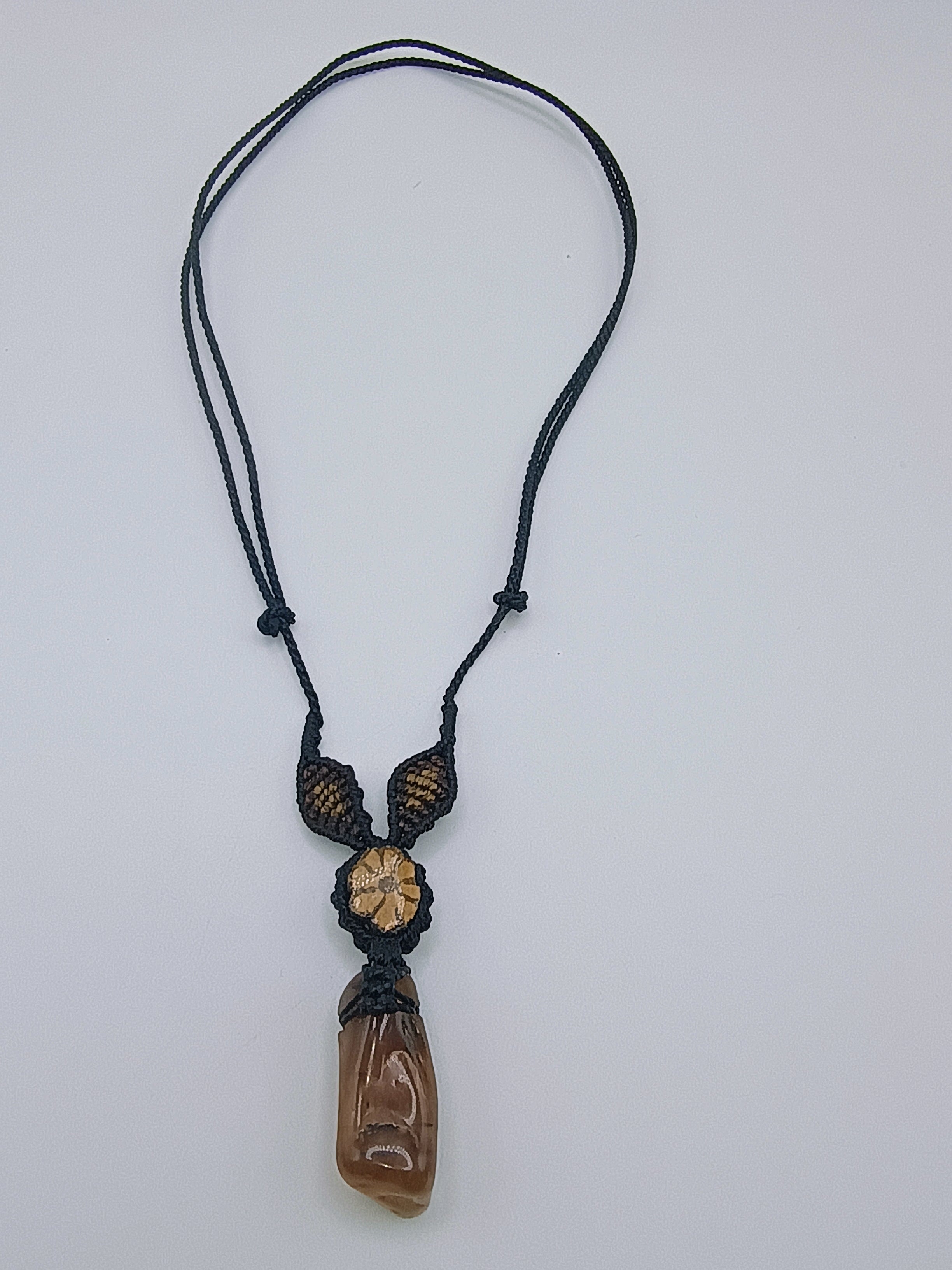 Handmade Macrame Necklace with Natural Stone and Ayahuasca Flower