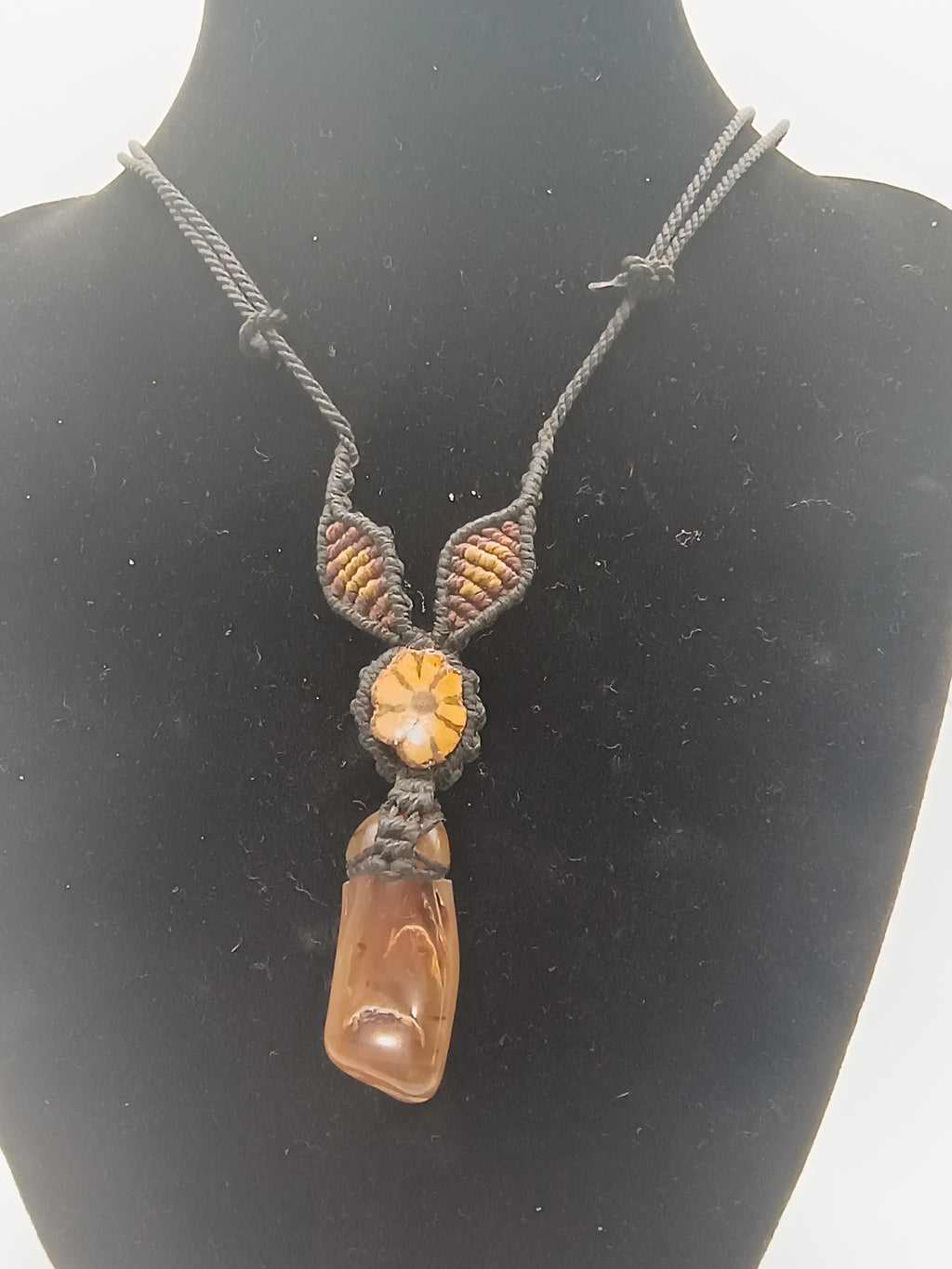 Handmade Macrame Necklace with Natural Stone and Ayahuasca Flower