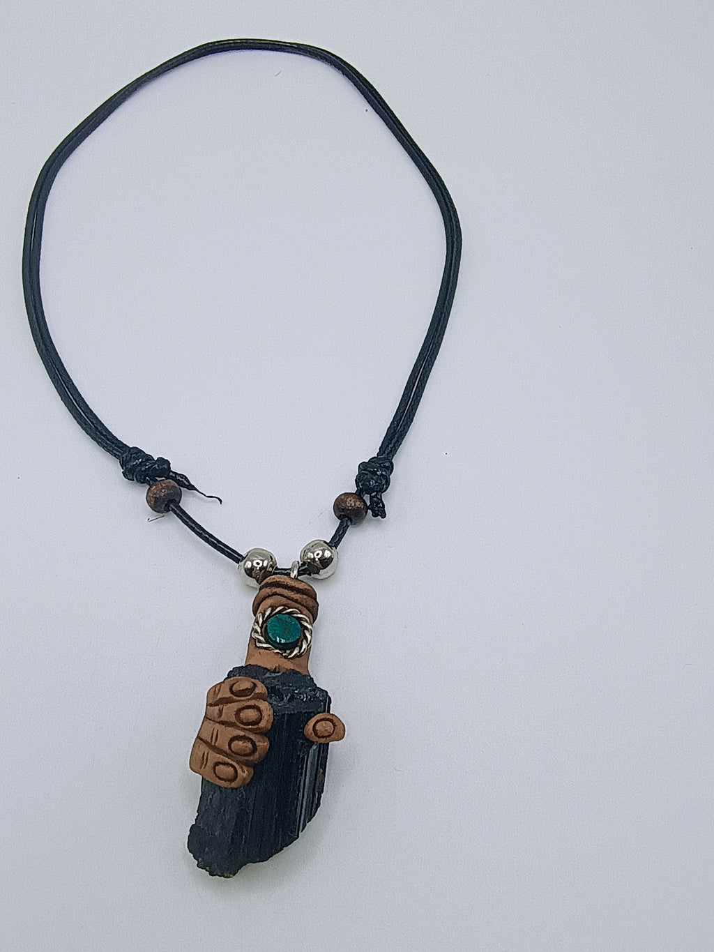 Handmade Black Onyx Necklace, Power Hand Shaman Pendant