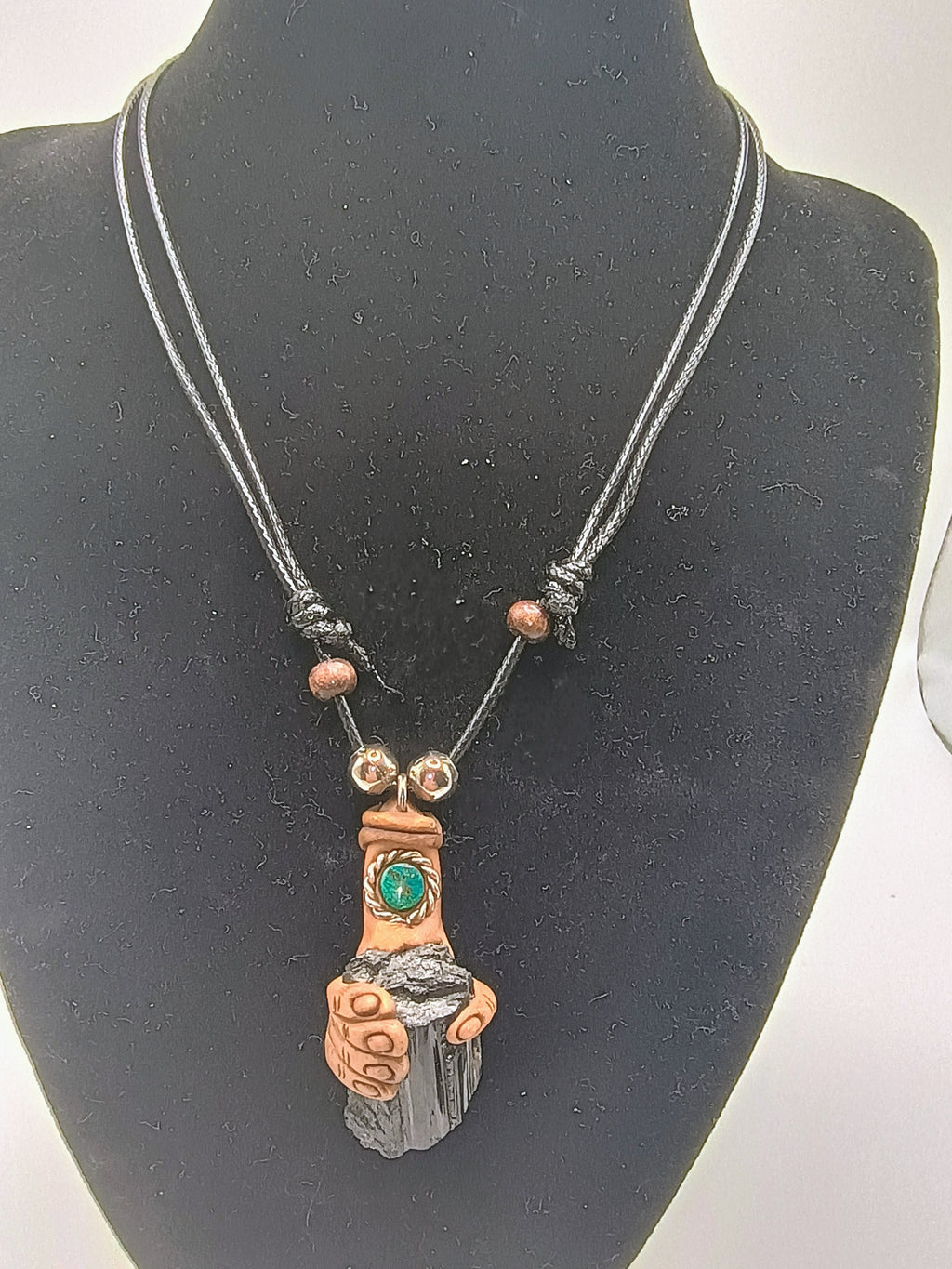 Handmade Black Onyx Necklace, Power Hand Shaman Pendant