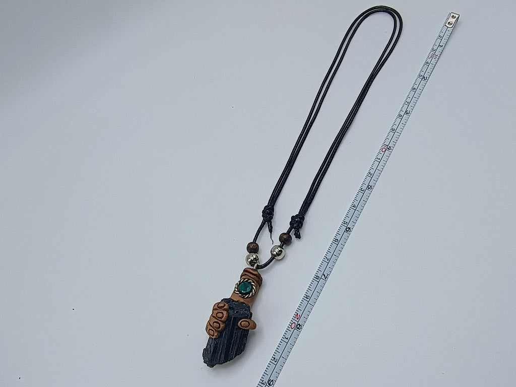 Handmade Black Onyx Necklace, Power Hand Shaman Pendant