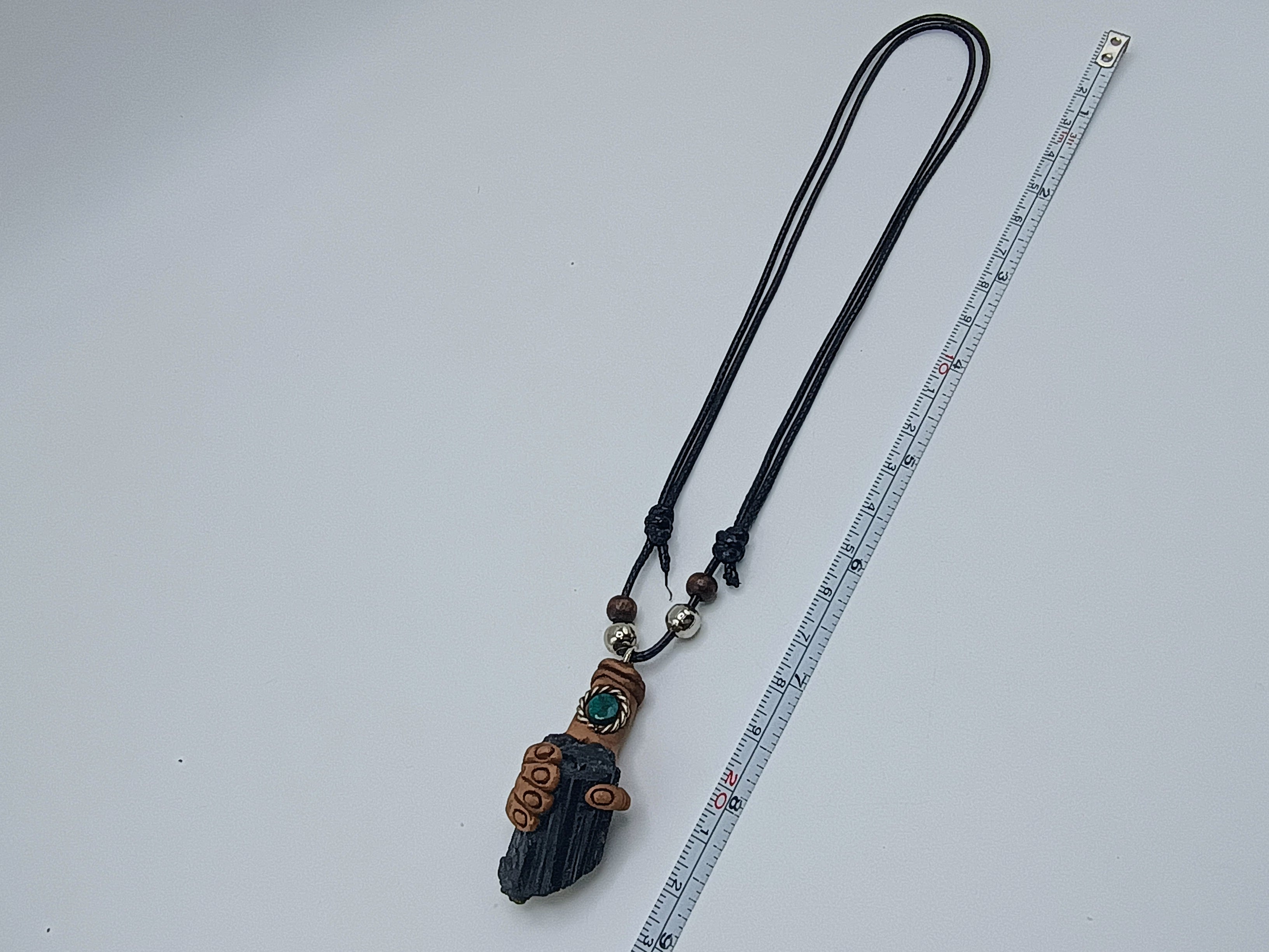 Handmade Black Onyx Necklace, Power Hand Shaman Pendant