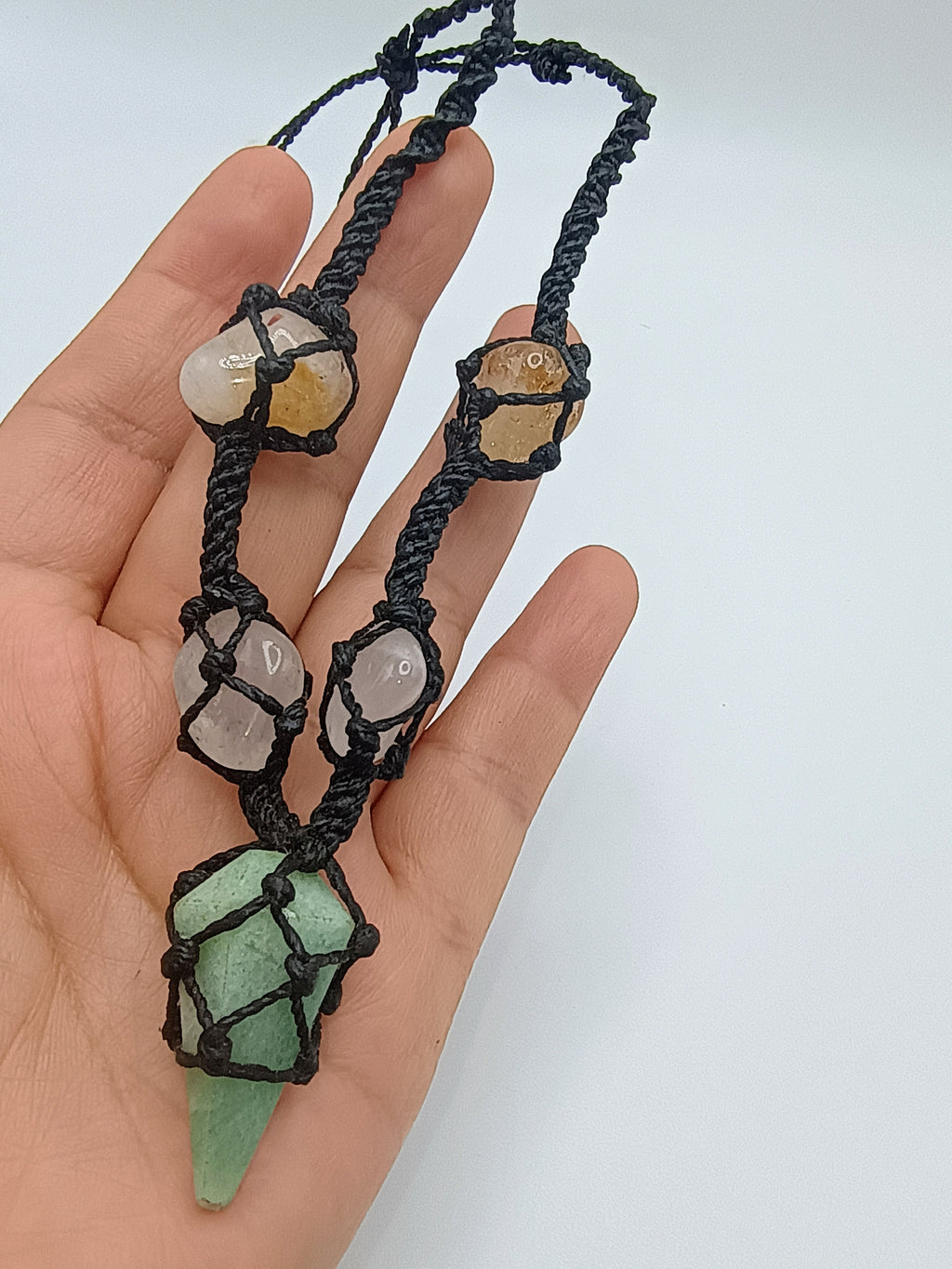 Handmade Macrame Necklace with Natural Serpentine Stone