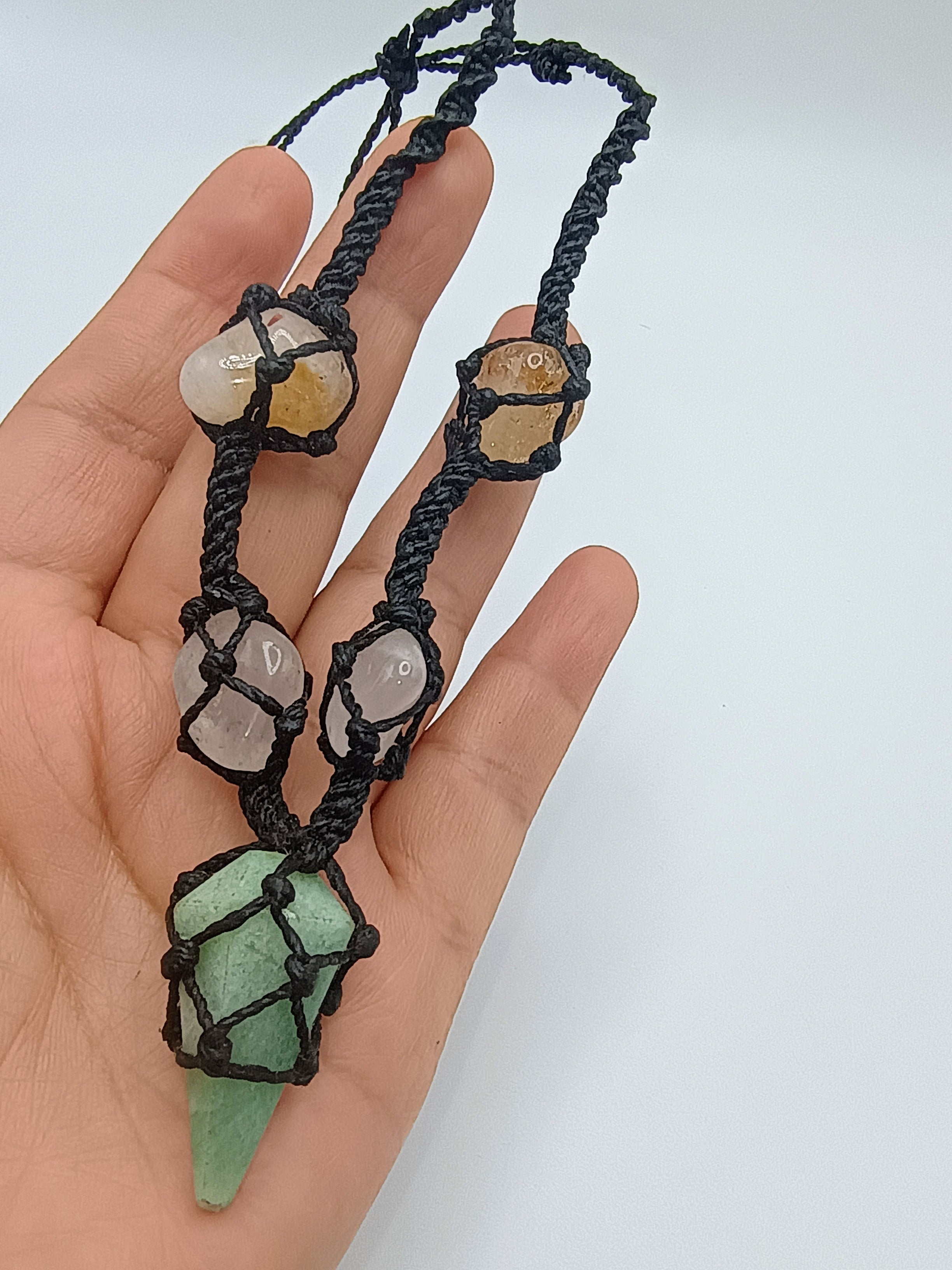 Handmade Macrame Necklace with Natural Serpentine Stone
