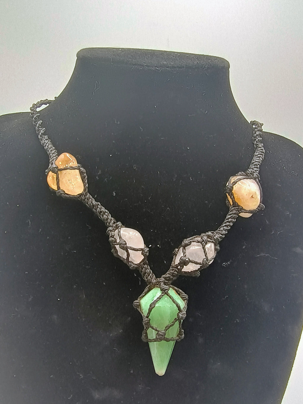 Handmade Macrame Necklace with Natural Serpentine Stone