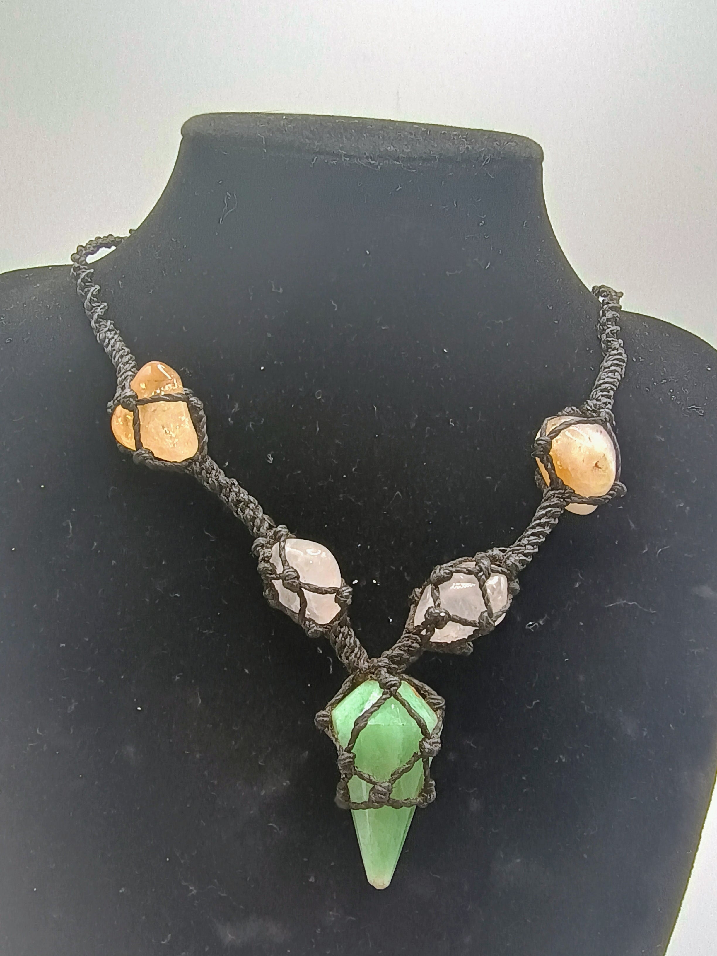 Handmade Macrame Necklace with Natural Serpentine Stone