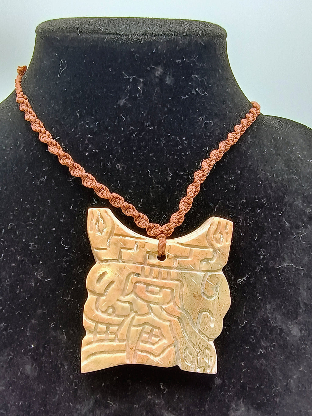 Unisex Necklace Woven Macrame Thread Natural Stone