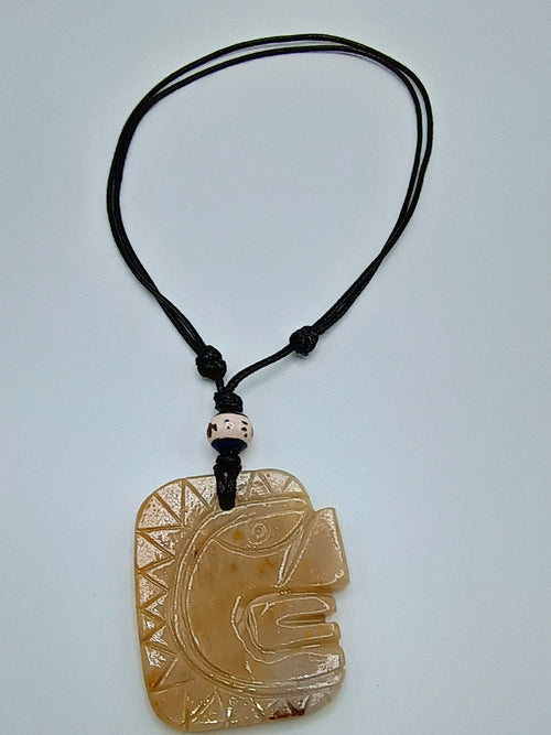 Hand-carved natural stone necklace with Inca face pendant