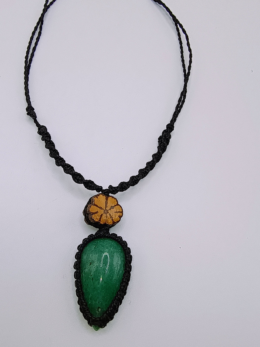 Handmade Macrame Necklace with Serpentine Flower and Ayahuasca