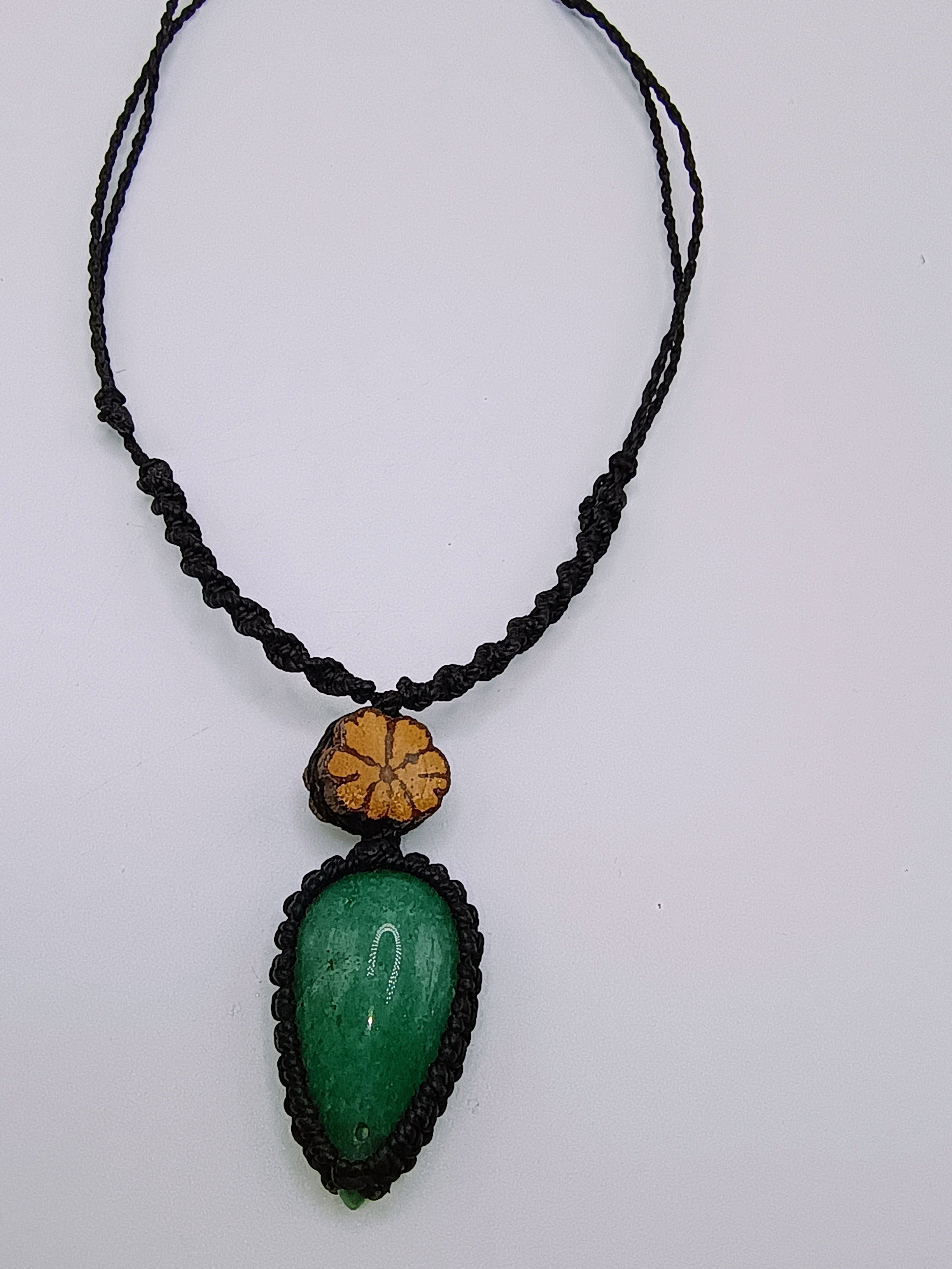 Handmade Macrame Necklace with Serpentine Flower and Ayahuasca