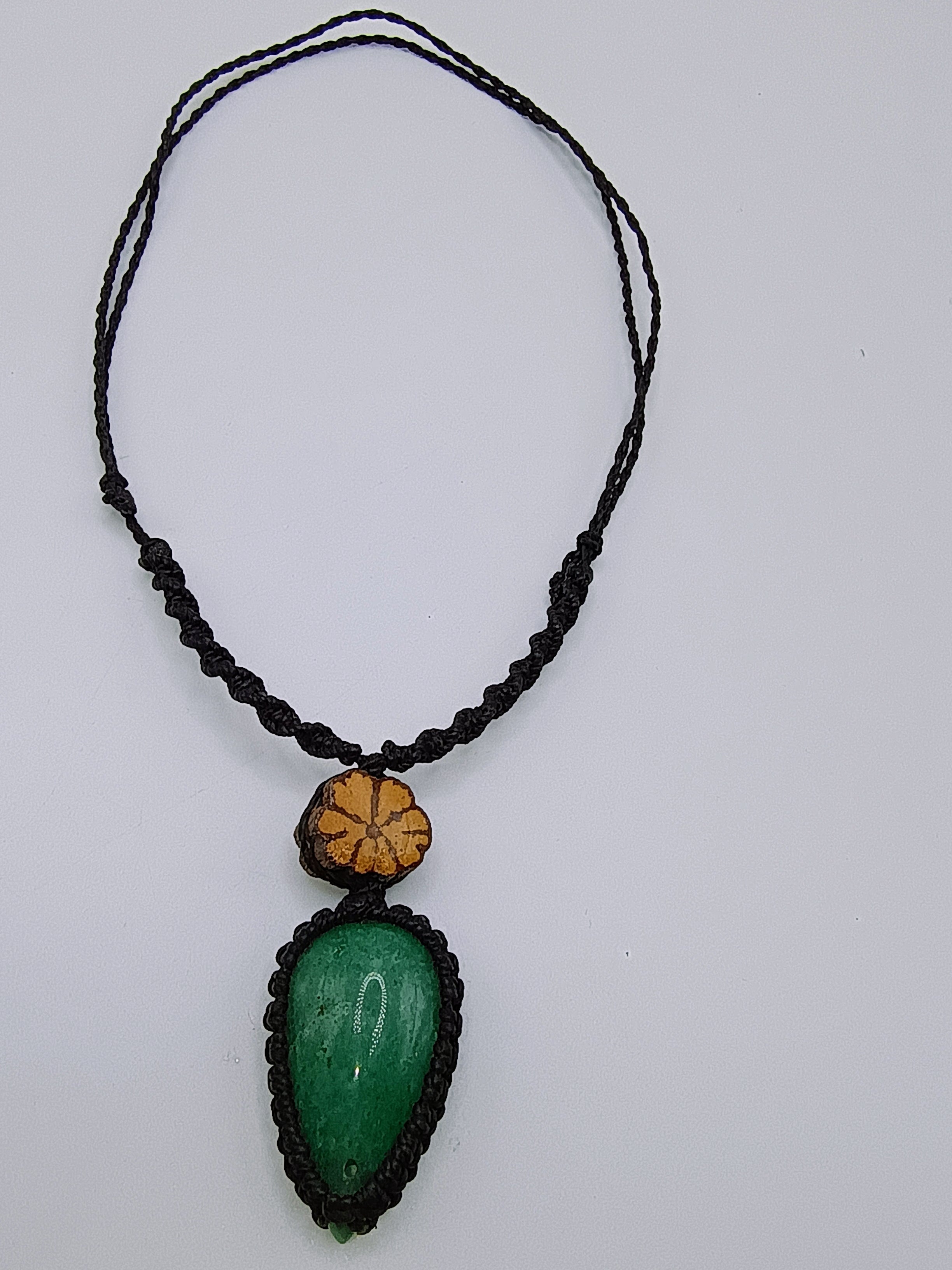 Handmade Macrame Necklace with Serpentine Flower and Ayahuasca