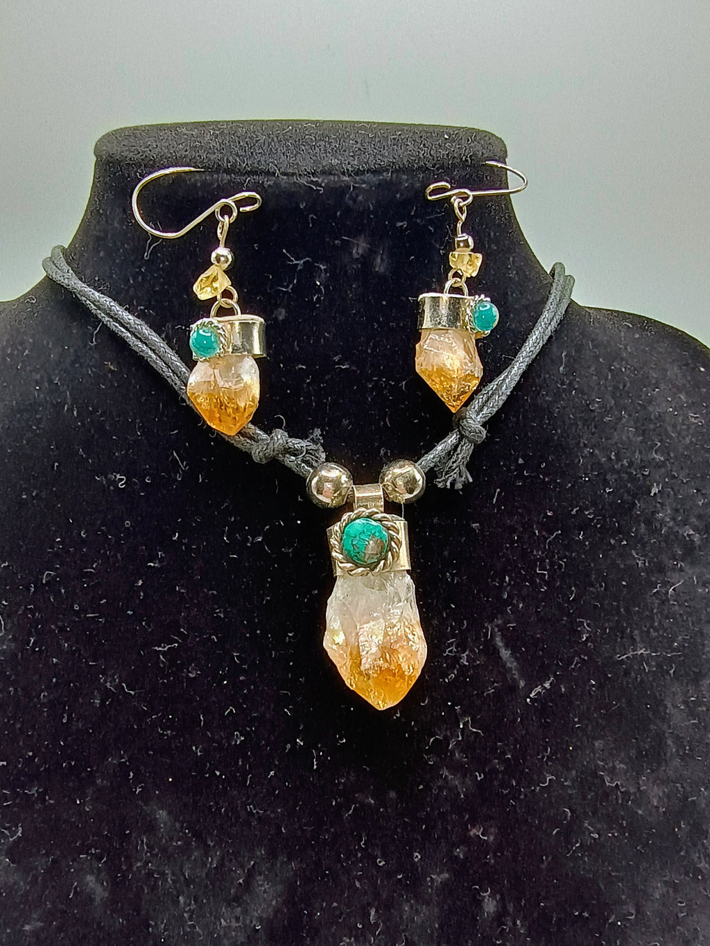 Handmade Necklace and Earrings Set with Natural Citrine Stone