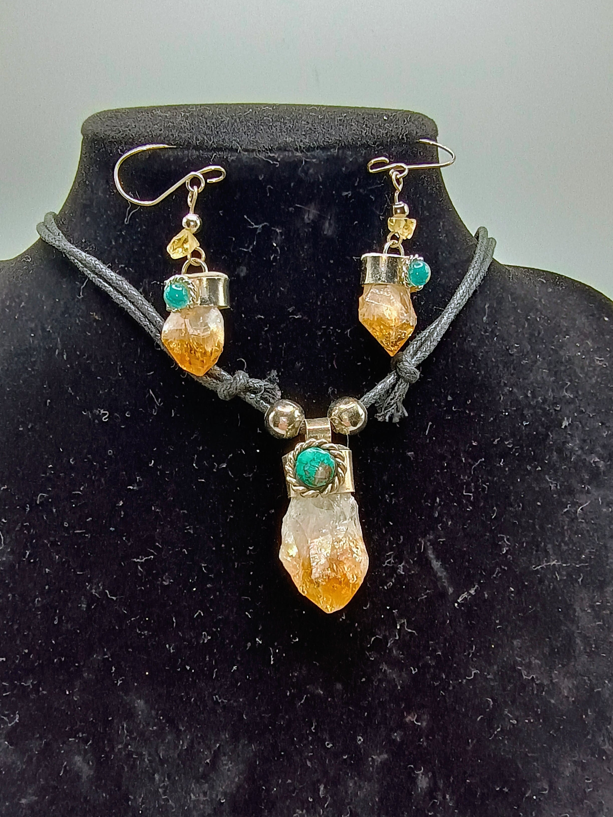 Handmade Necklace and Earrings Set with Natural Citrine Stone